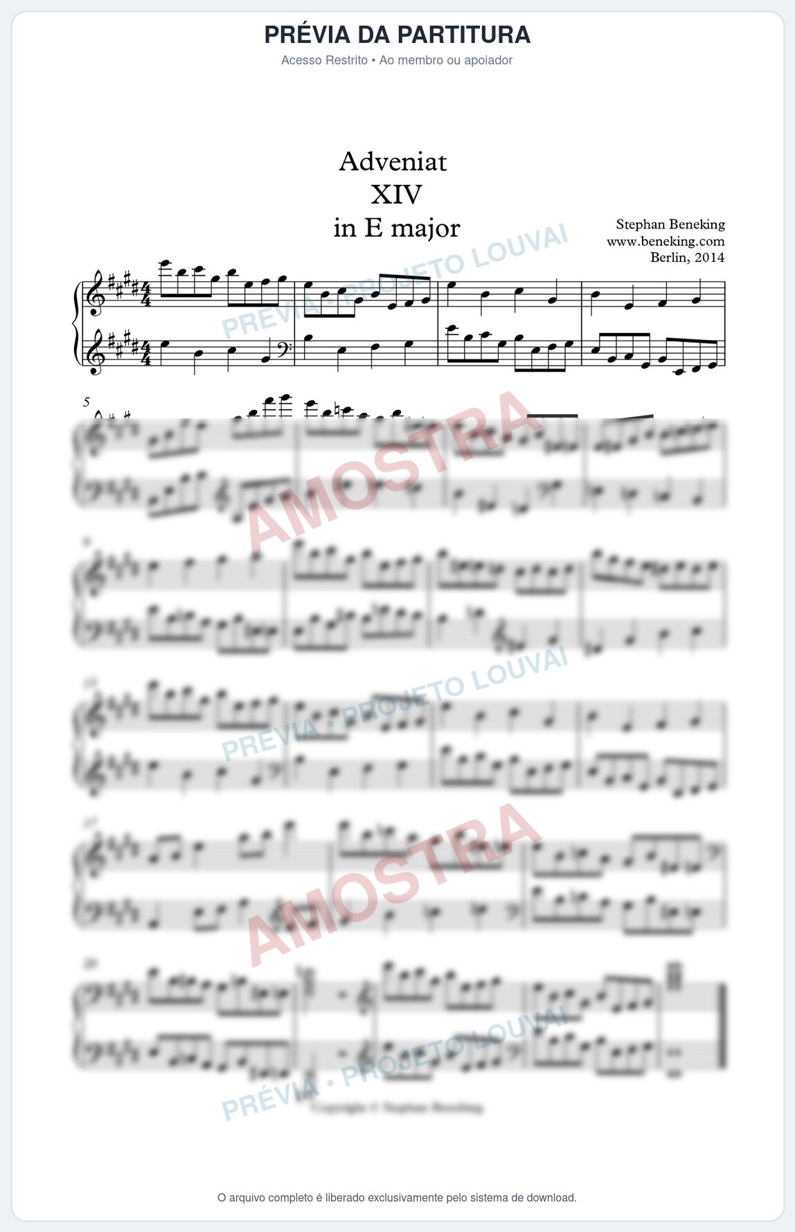 Prévia protegida da primeira página da partitura Partitura para Piano - Adveniat nª14 em E - Stephan Beneking - Músicas Eruditas