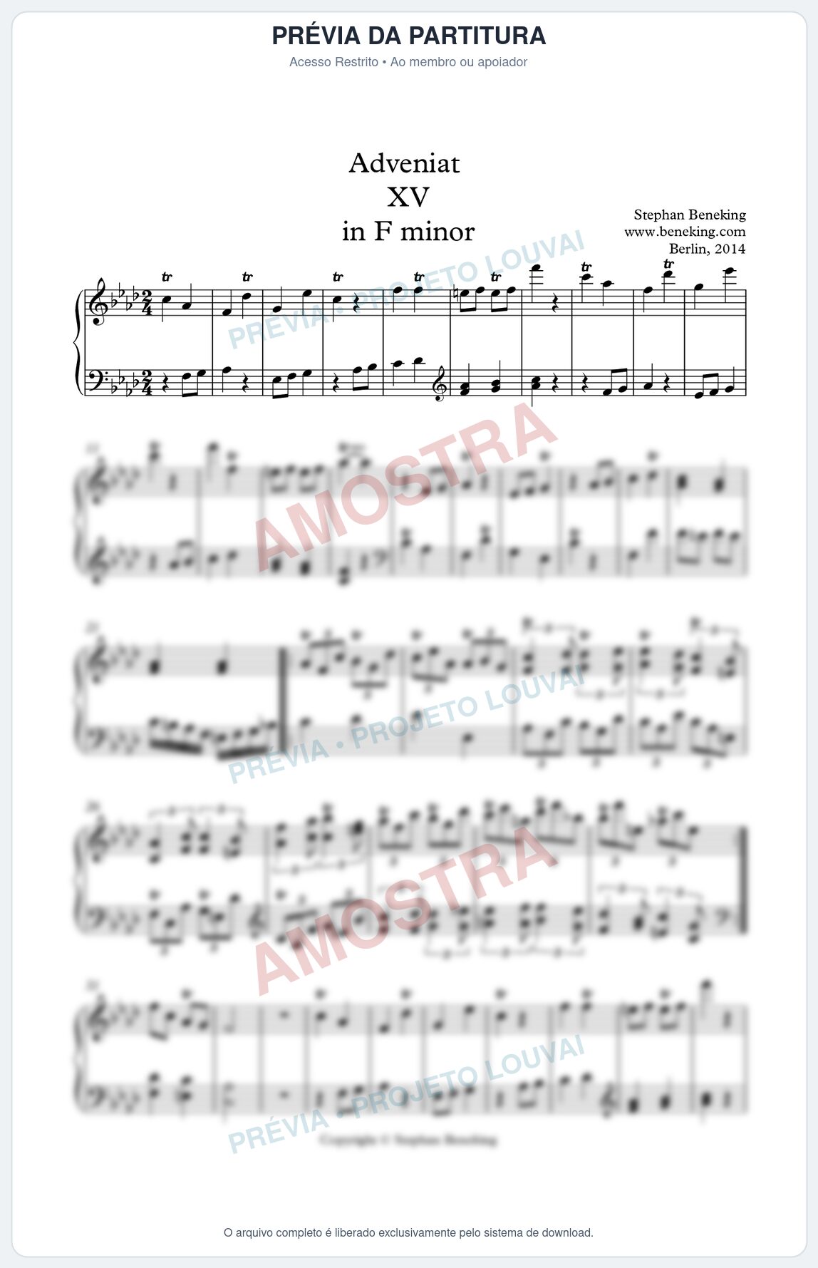 Prévia protegida da primeira página da partitura Partitura para Piano - Adveniat nª15 em Fm - Stephan Beneking - Músicas Eruditas