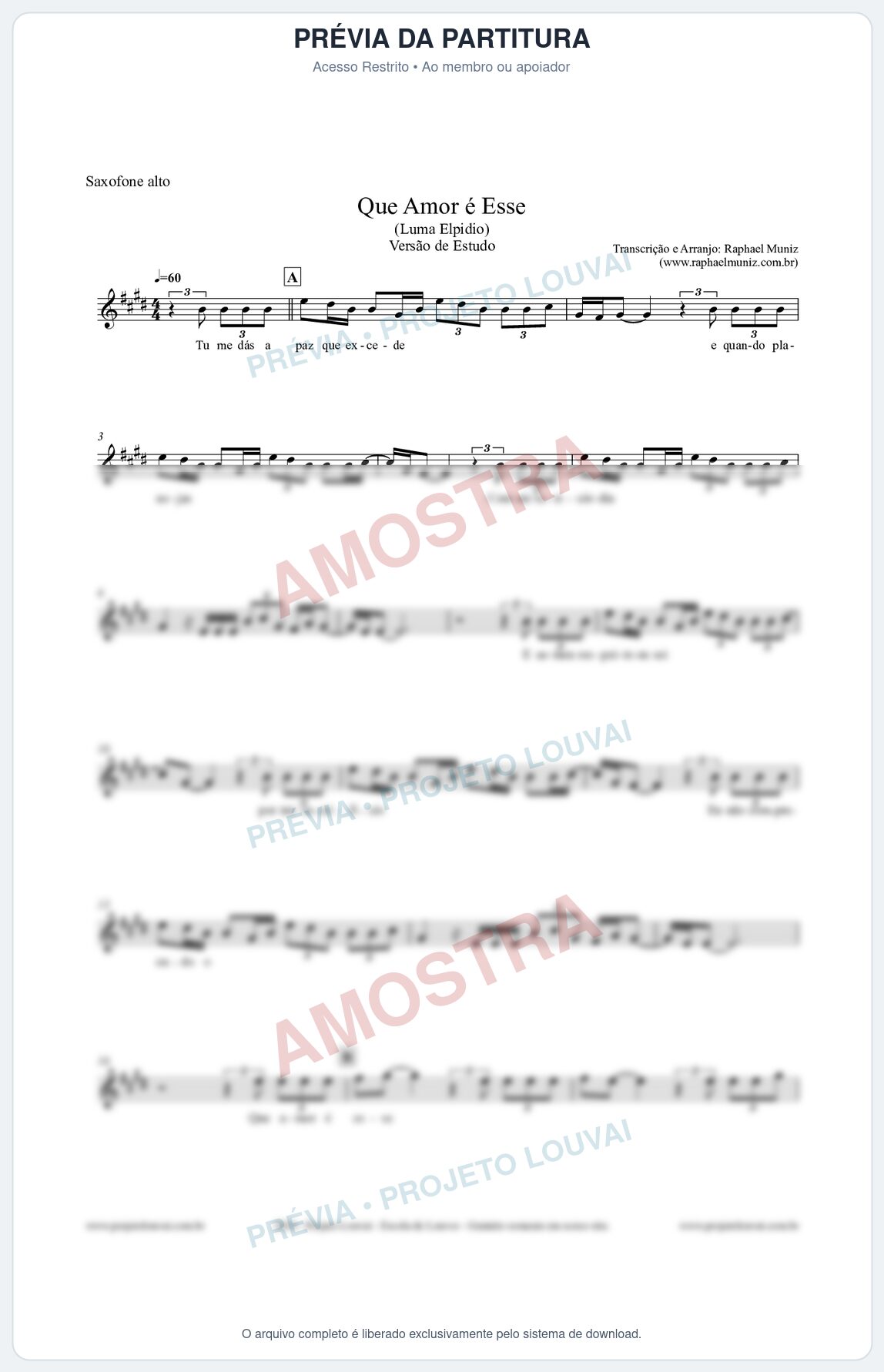 Prévia protegida da primeira página da partitura Partitura para Saxofone Alto - Que Amor É Esse - Luma Elpidio