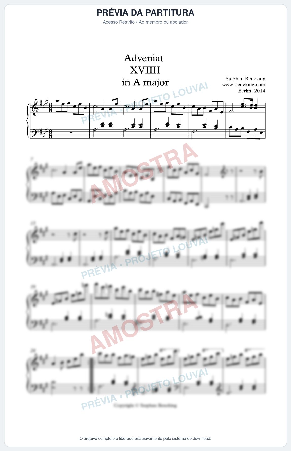 Prévia protegida da primeira página da partitura Partitura para Piano - Adveniat nª19 em A - Stephan Beneking - Músicas Eruditas