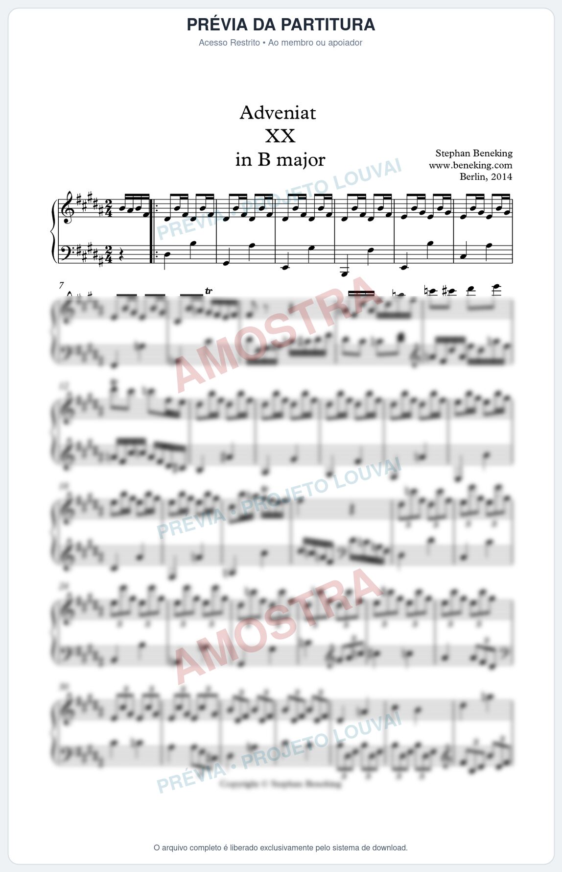 Prévia protegida da primeira página da partitura Partitura para Piano - Adveniat nª20 em B - Stephan Beneking - Músicas Eruditas