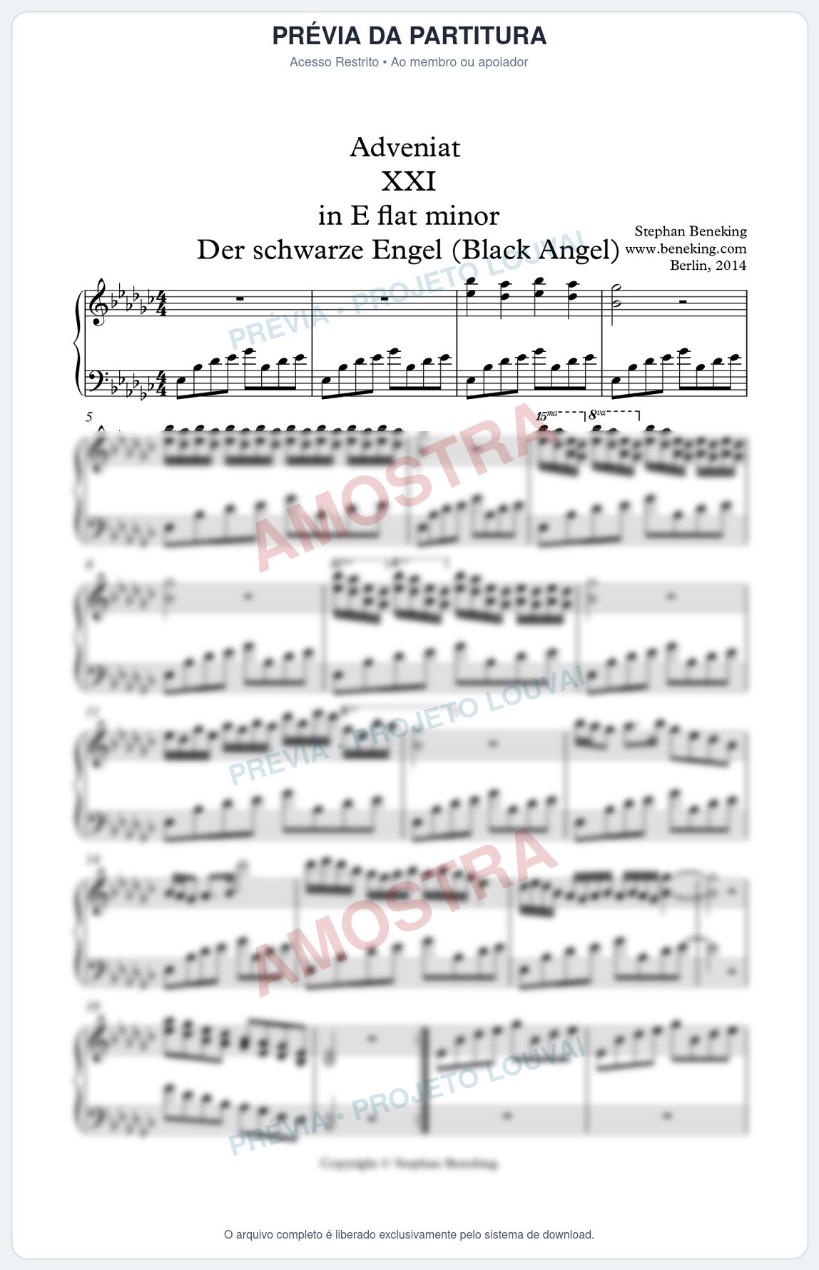 Prévia protegida da primeira página da partitura Partitura para Piano - Adveniat nª21 em Ebm - Stephan Beneking - Músicas Eruditas