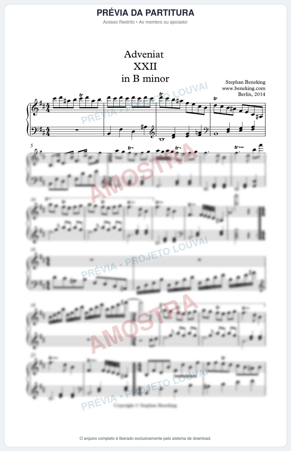 Prévia protegida da primeira página da partitura Partitura para Piano - Adveniat nª22 em Bm - Stephan Beneking - Músicas Eruditas