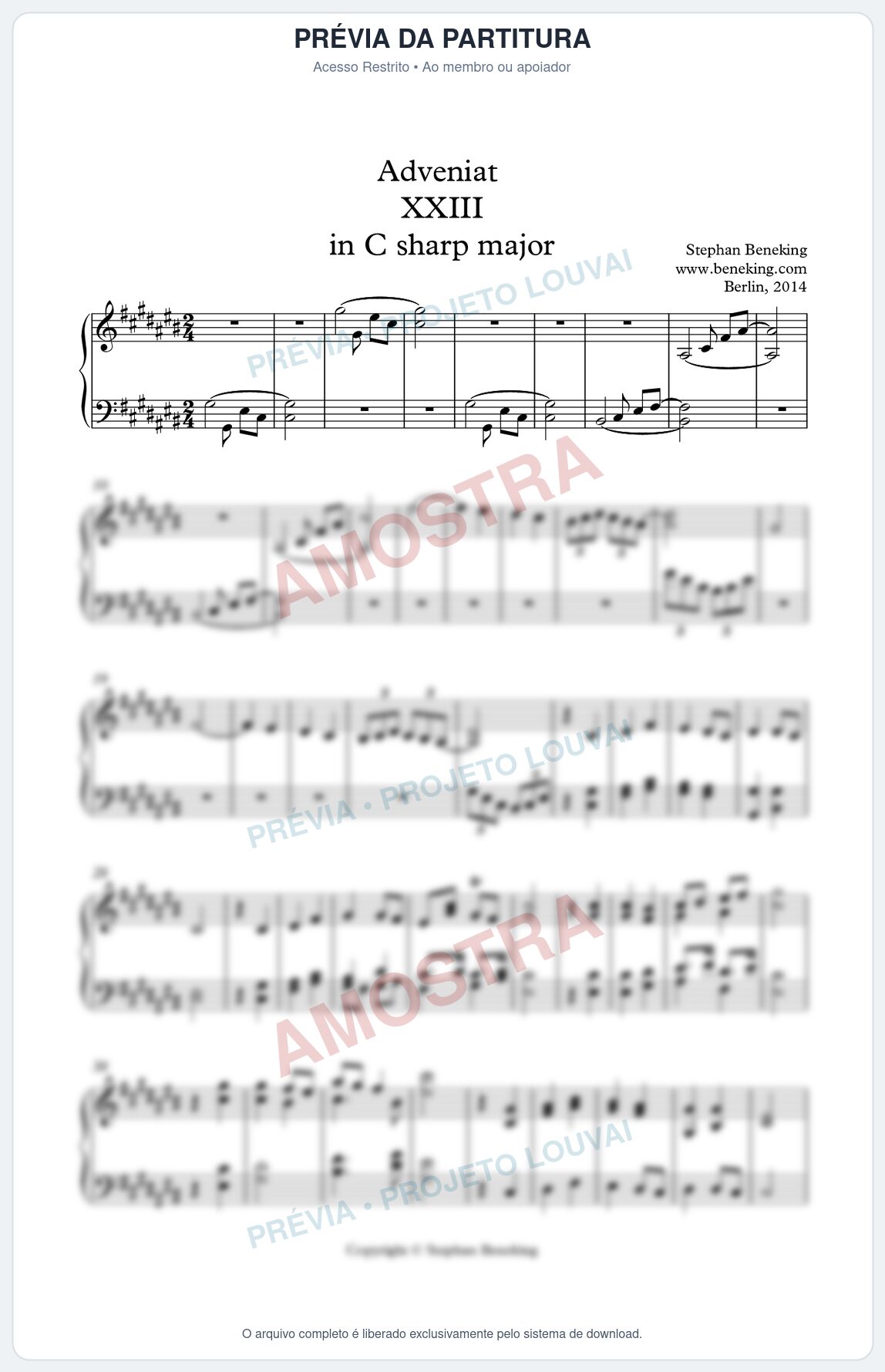 Prévia protegida da primeira página da partitura Partitura para Piano - Adveniat nª23 em C# - Stephan Beneking - Músicas Eruditas