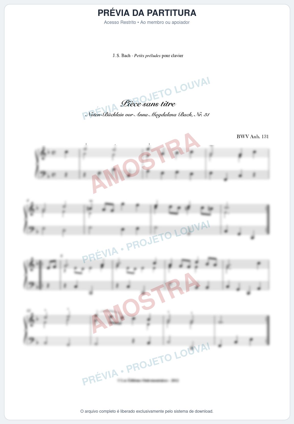 Prévia protegida da primeira página da partitura Partitura para Piano - Air in F major (BWV 131) - Bach - Músicas Eruditas