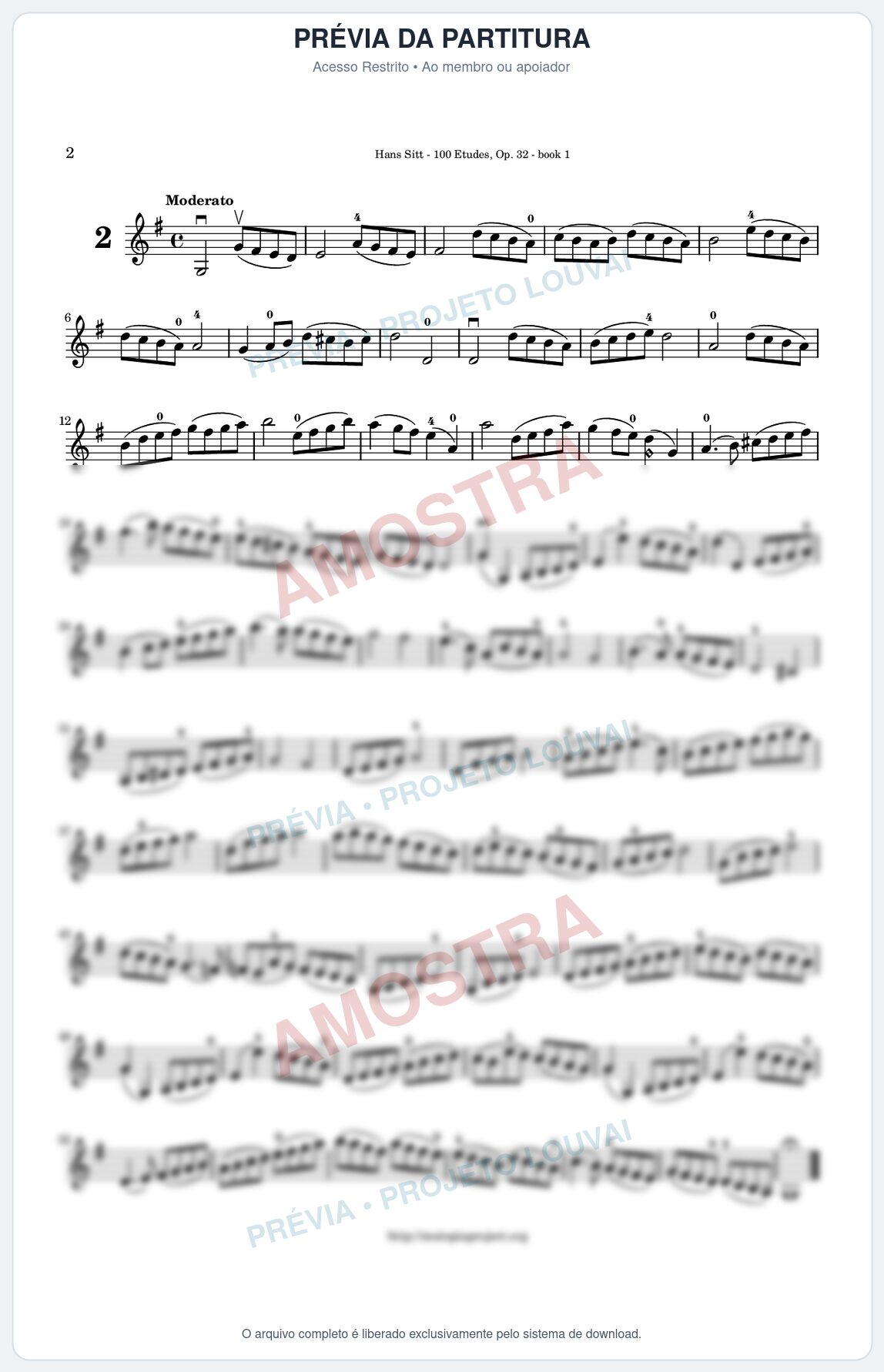 Prévia protegida da primeira página da partitura Partitura para Violino - Estudo 2 - 100 Violin Etudes (Op 32) - Hans Sitt - Músicas Eruditas