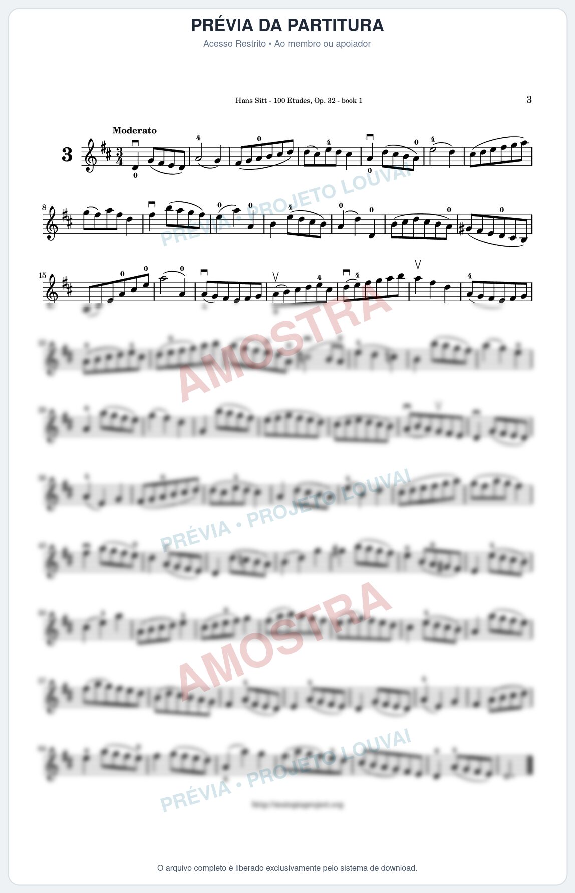 Prévia protegida da primeira página da partitura Partitura para Violino - Estudo 3 - 100 Violin Etudes (Op 32) - Hans Sitt - Músicas Eruditas