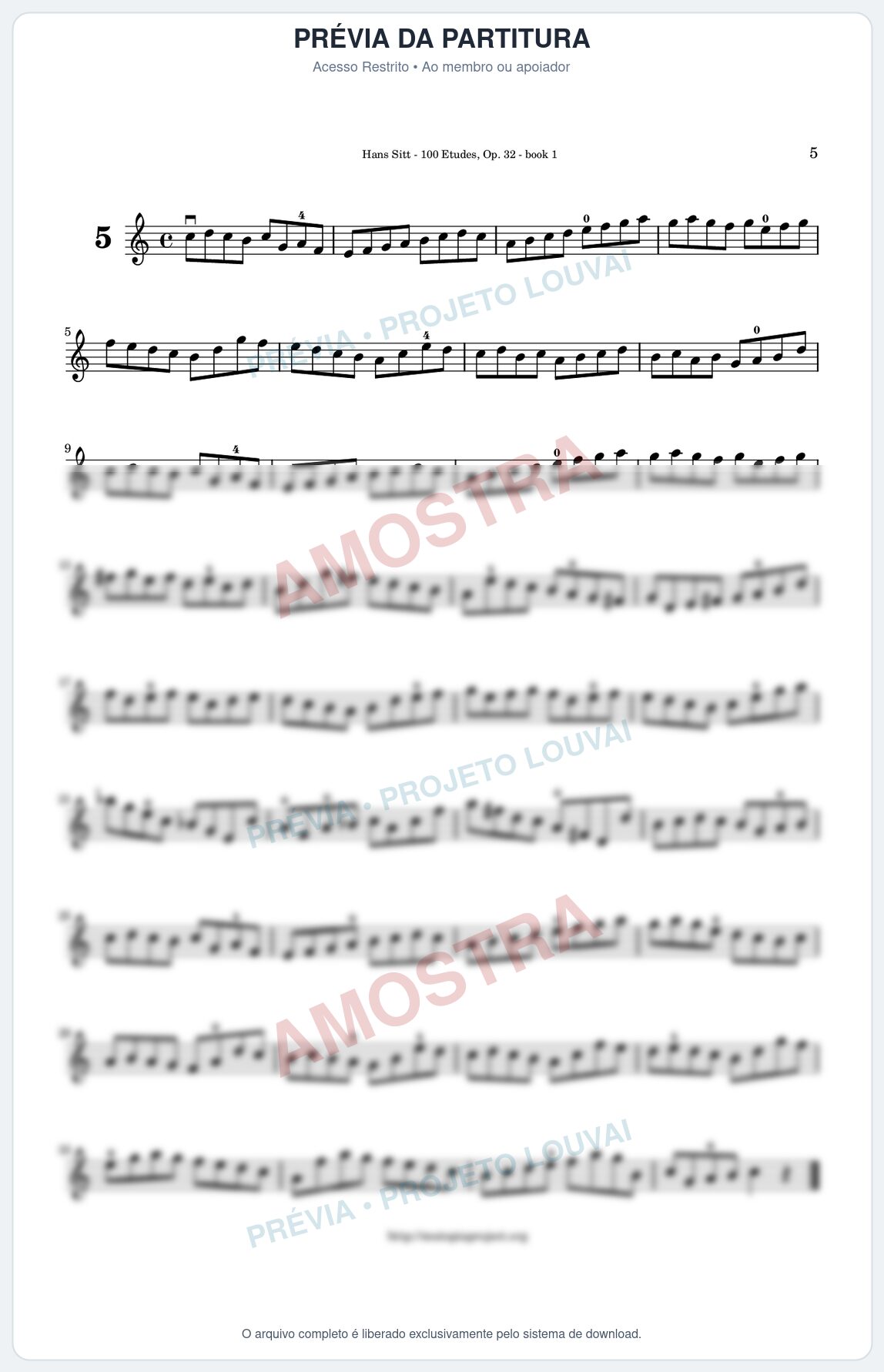 Prévia protegida da primeira página da partitura Partitura para Violino - Estudo 5 - 100 Violin Etudes (Op 32) - Hans Sitt - Músicas Eruditas