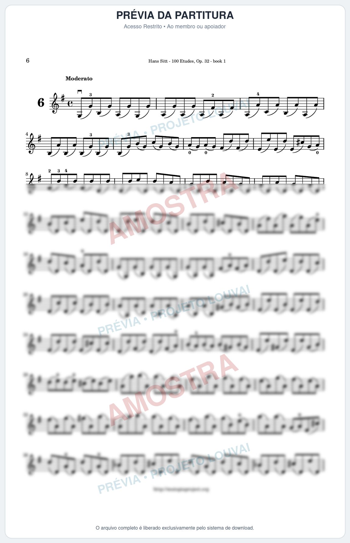 Prévia protegida da primeira página da partitura Partitura para Violino - Estudo 6 - 100 Violin Etudes (Op 32) - Hans Sitt - Músicas Eruditas