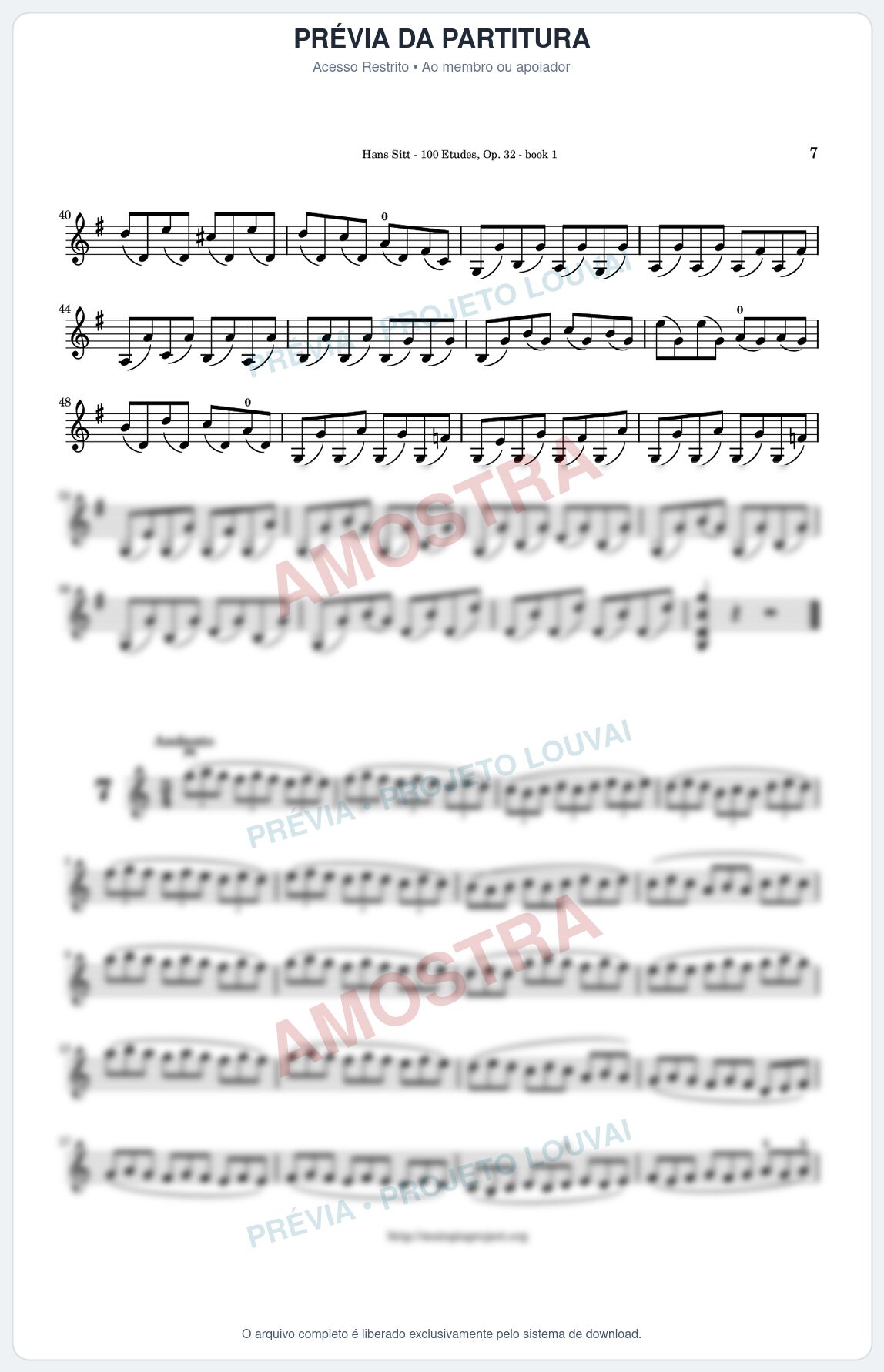Prévia protegida da primeira página da partitura Partitura para Violino - Estudo 7 - 100 Violin Etudes (Op 32) - Hans Sitt - Músicas Eruditas