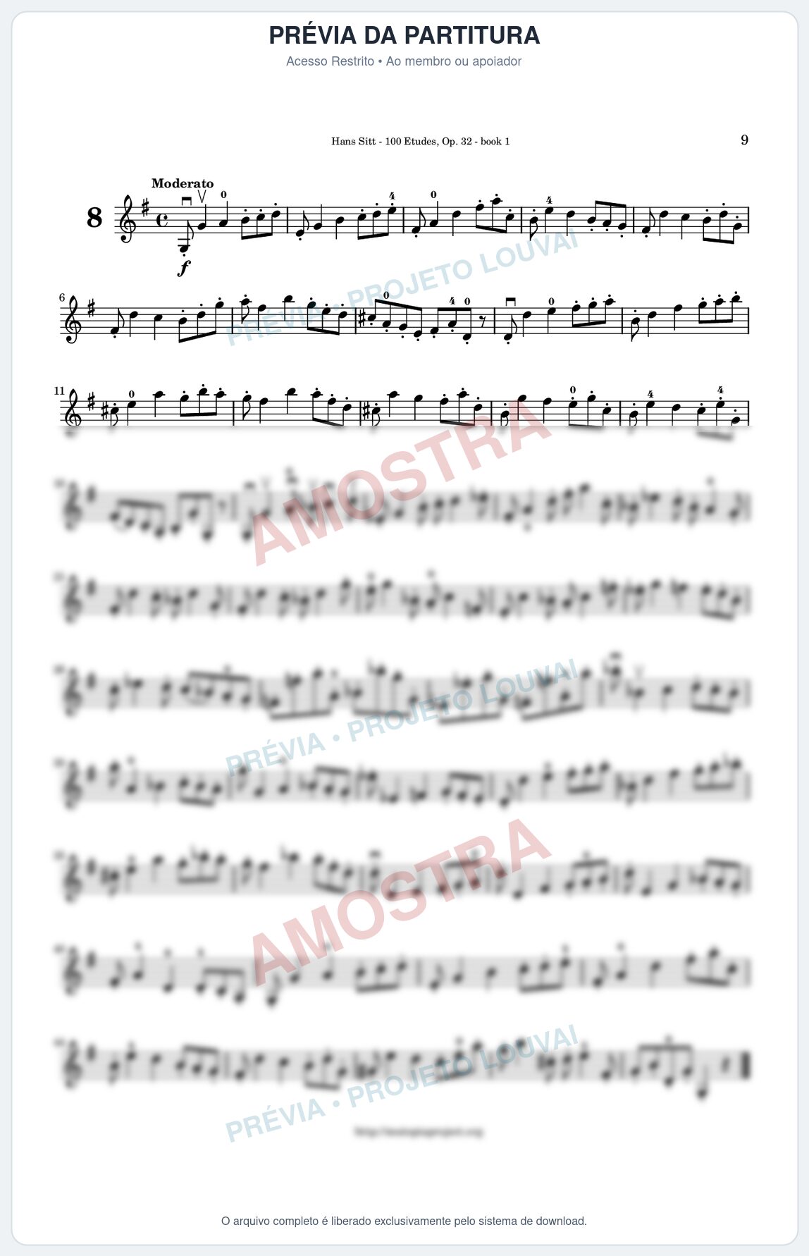 Prévia protegida da primeira página da partitura Partitura para Violino - Estudo 8 - 100 Violin Etudes (Op 32) - Hans Sitt - Músicas Eruditas