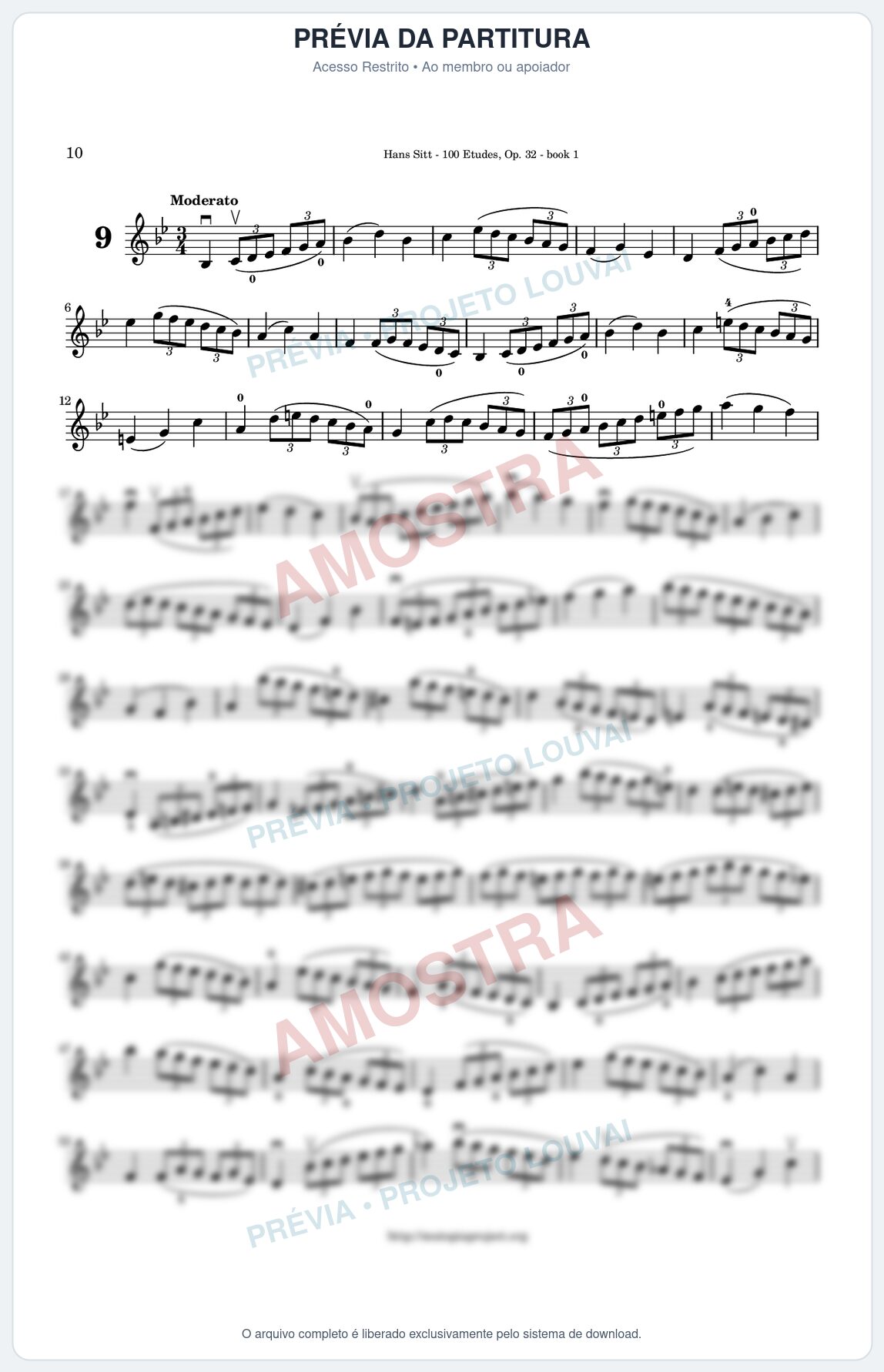 Prévia protegida da primeira página da partitura Partitura para Violino - Estudo 9 - 100 Violin Etudes (Op 32) - Hans Sitt - Músicas Eruditas