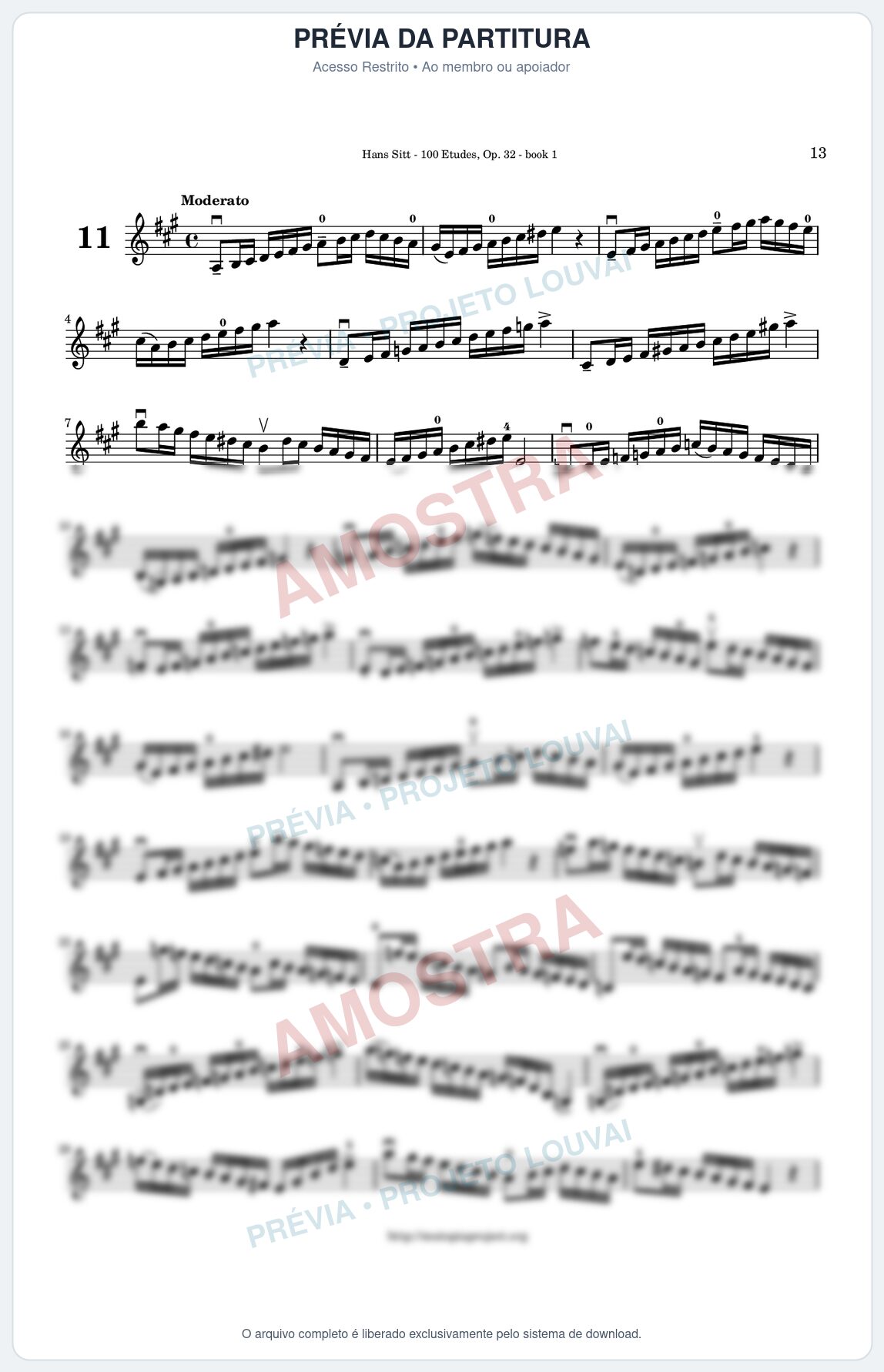 Prévia protegida da primeira página da partitura Partitura para Violino - Estudo 11 - 100 Violin Etudes (Op 32) - Hans Sitt - Músicas Eruditas