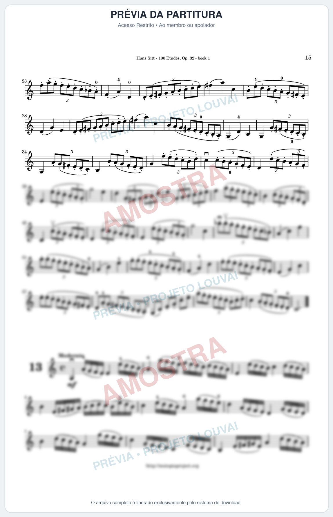 Prévia protegida da primeira página da partitura Partitura para Violino - Estudo 13 - 100 Violin Etudes (Op 32) - Hans Sitt - Músicas Eruditas