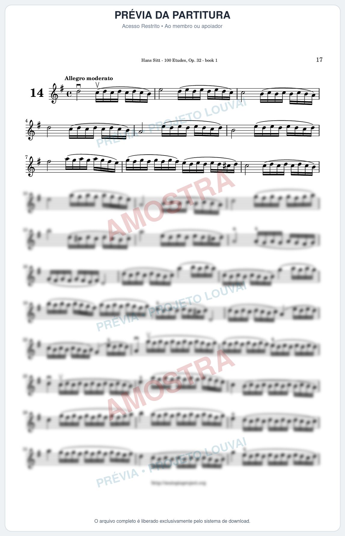 Prévia protegida da primeira página da partitura Partitura para Violino - Estudo 14 - 100 Violin Etudes (Op 32) - Hans Sitt - Músicas Eruditas