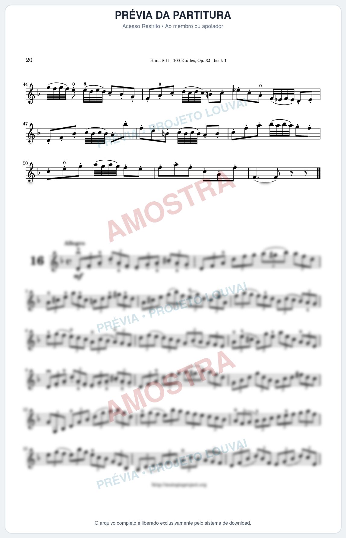 Prévia protegida da primeira página da partitura Partitura para Violino - Estudo 16 - 100 Violin Etudes (Op 32) - Hans Sitt - Músicas Eruditas