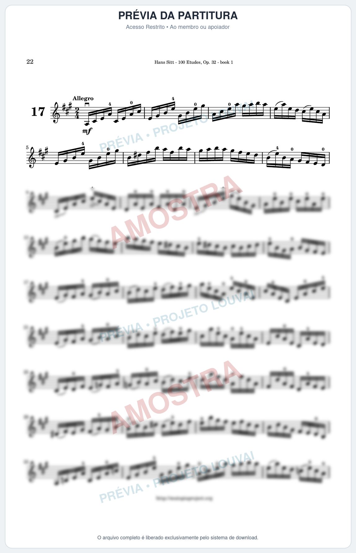 Prévia protegida da primeira página da partitura Partitura para Violino - Estudo 17 - 100 Violin Etudes (Op 32) - Hans Sitt - Músicas Eruditas