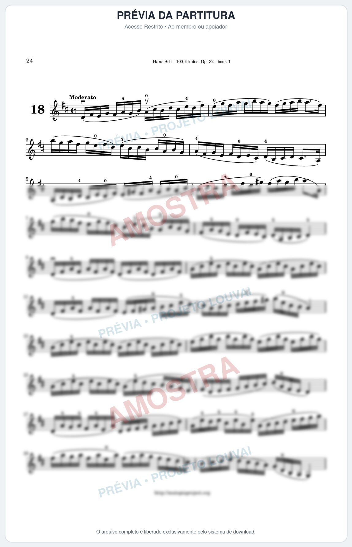Prévia protegida da primeira página da partitura Partitura para Violino - Estudo 18 - 100 Violin Etudes (Op 32) - Hans Sitt - Músicas Eruditas