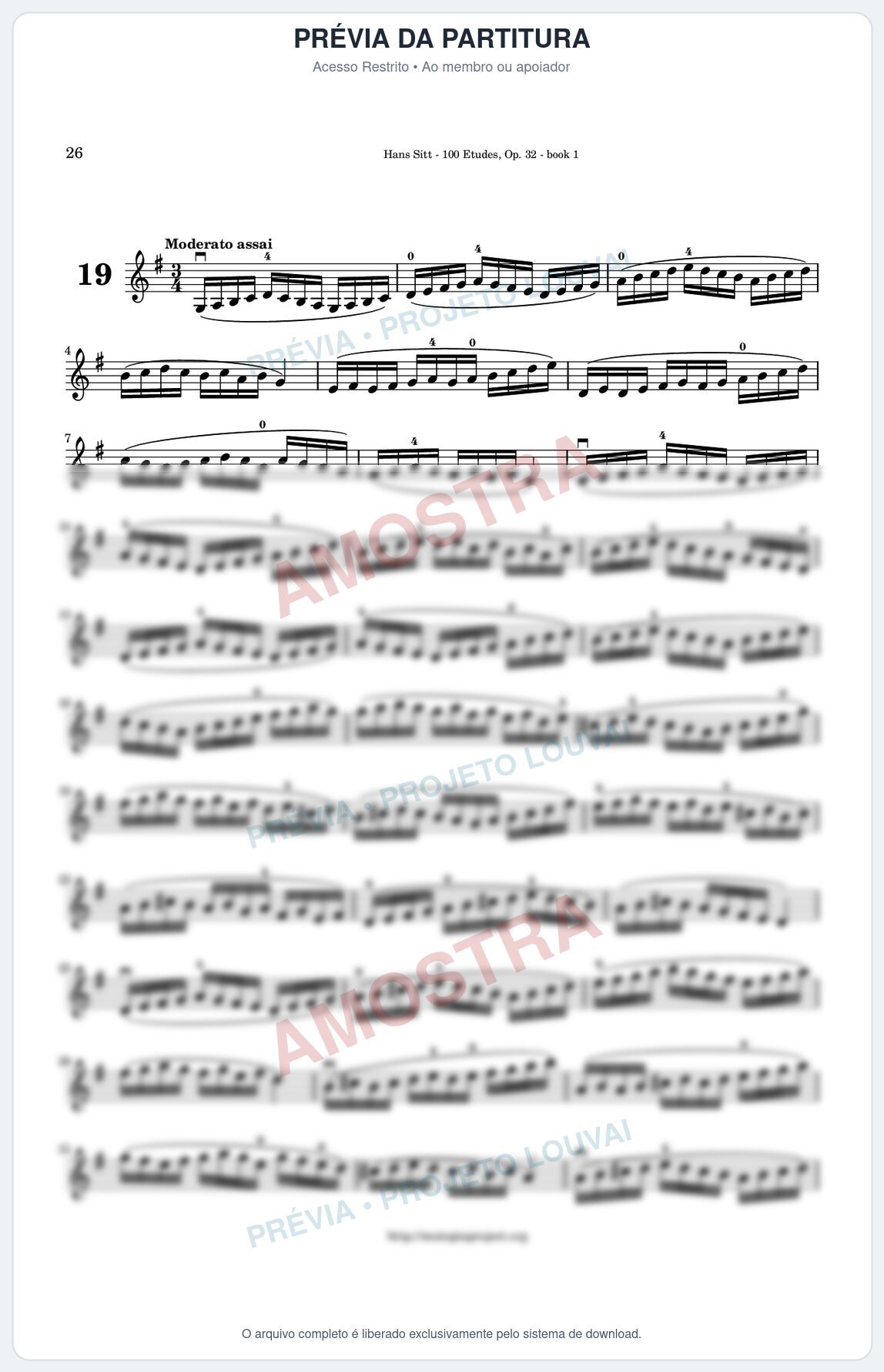Prévia protegida da primeira página da partitura Partitura para Violino - Estudo 19 - 100 Violin Etudes (Op 32) - Hans Sitt - Músicas Eruditas