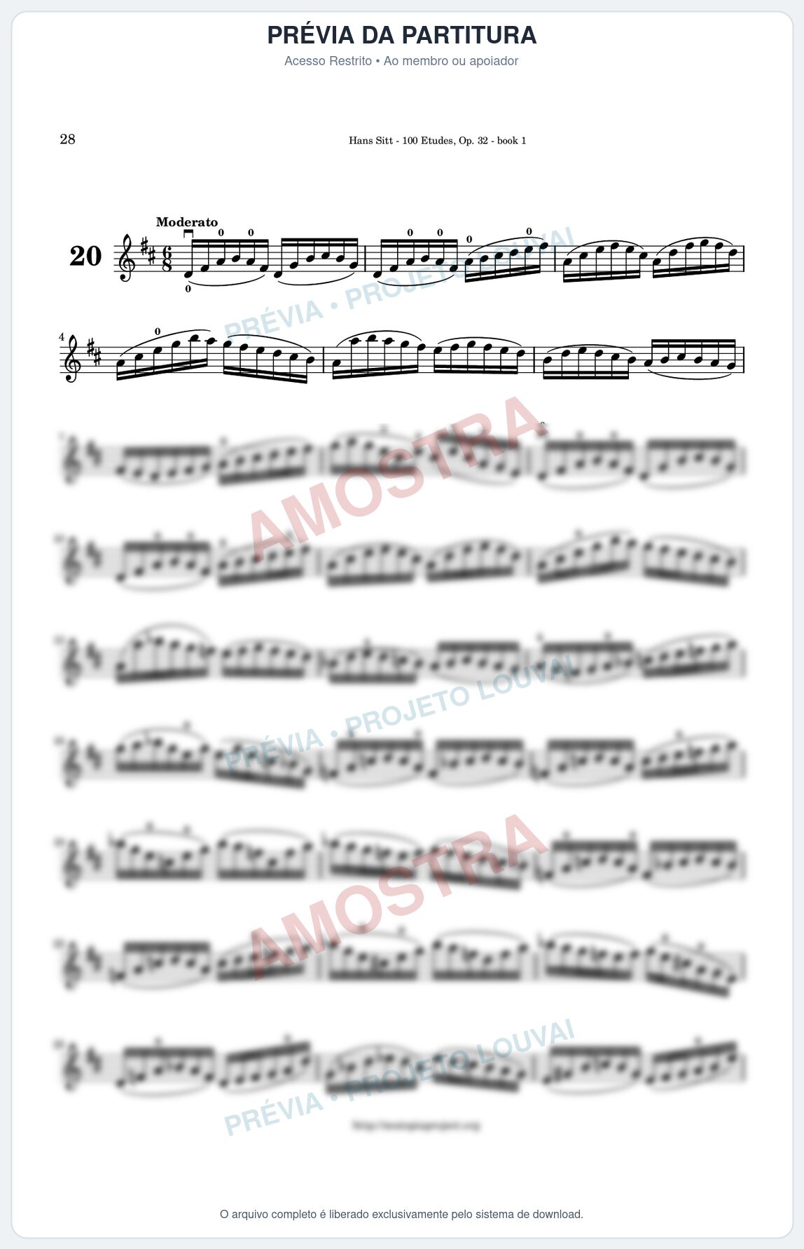 Prévia protegida da primeira página da partitura Partitura para Violino - Estudo 20 - 100 Violin Etudes (Op 32) - Hans Sitt - Músicas Eruditas