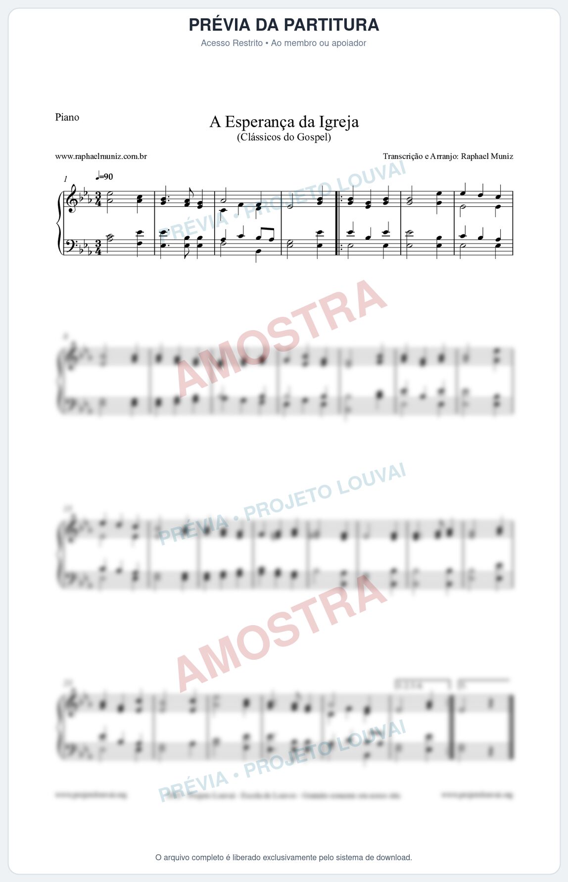 Prévia protegida da primeira página da partitura Partitura para Piano - A Esperança da Igreja - Harpa Cristã nº53 - Clássicos do Gospel