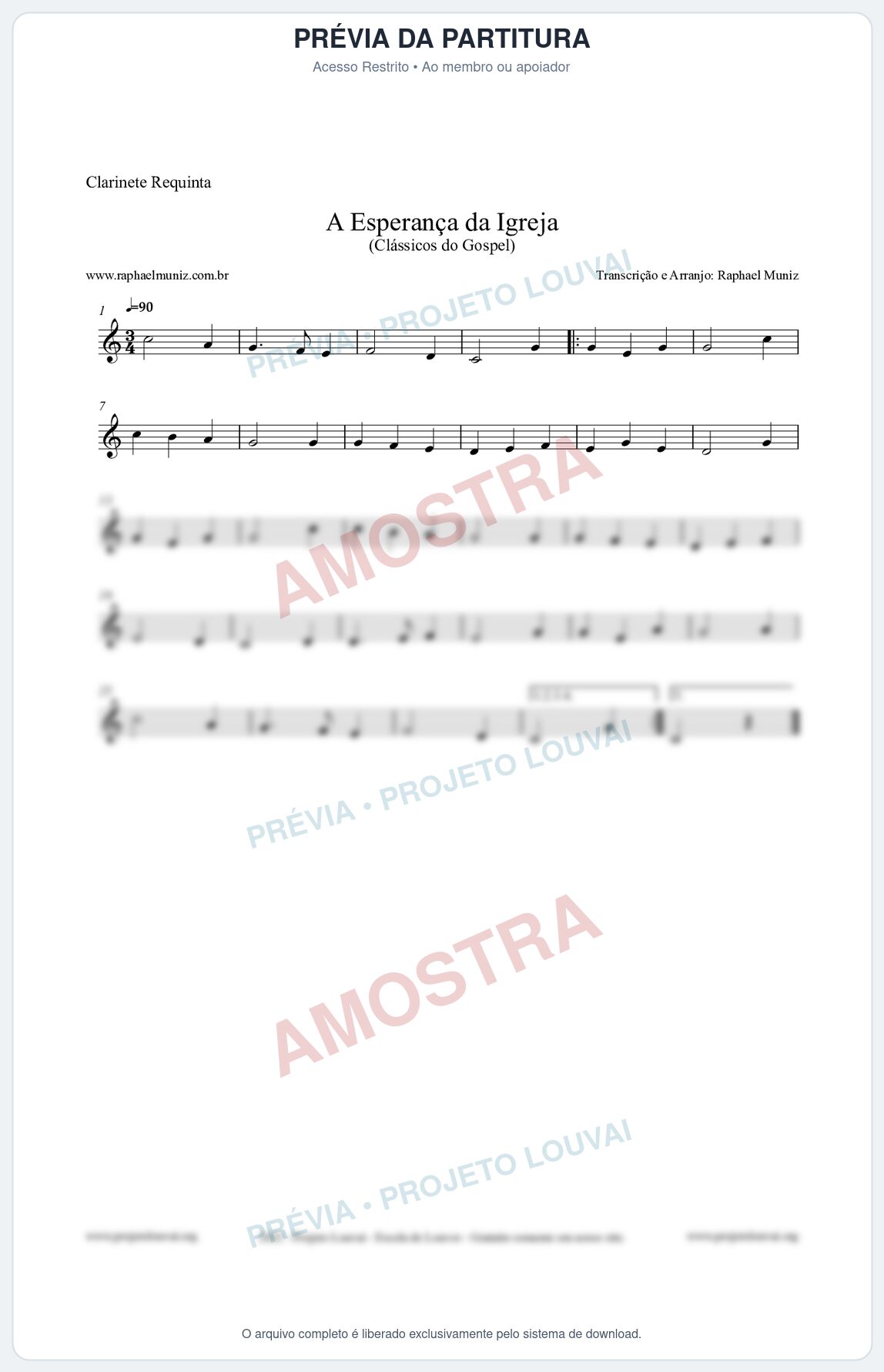 Prévia protegida da primeira página da partitura Partitura para Clarinete Requinta - A Esperança da Igreja - Harpa Cristã nº53 - Clássicos do Gospel
