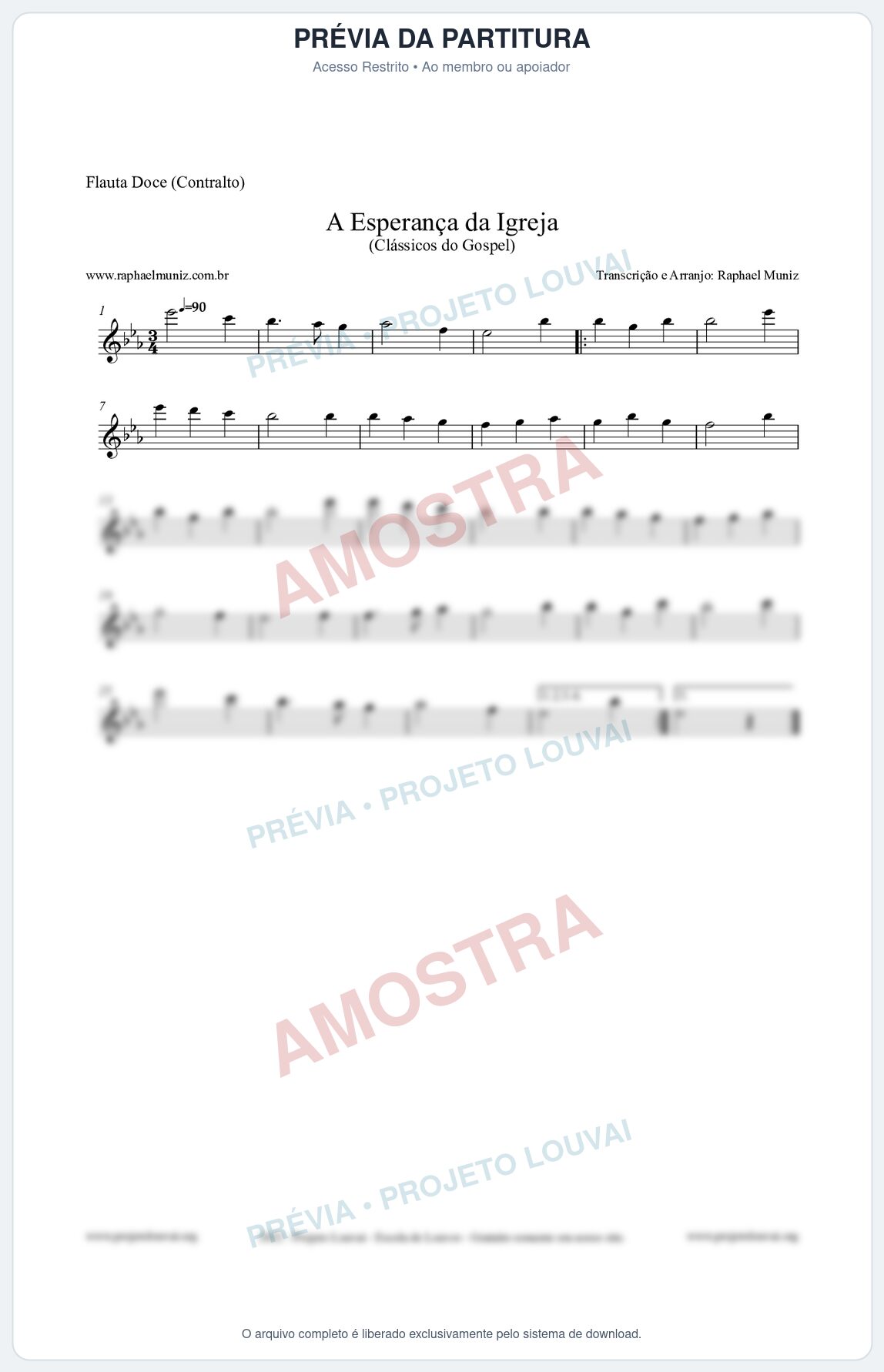Prévia protegida da primeira página da partitura Partitura para Flauta Doce (Contralto) - A Esperança da Igreja - Harpa Cristã nº53 - Clássicos do Gospel
