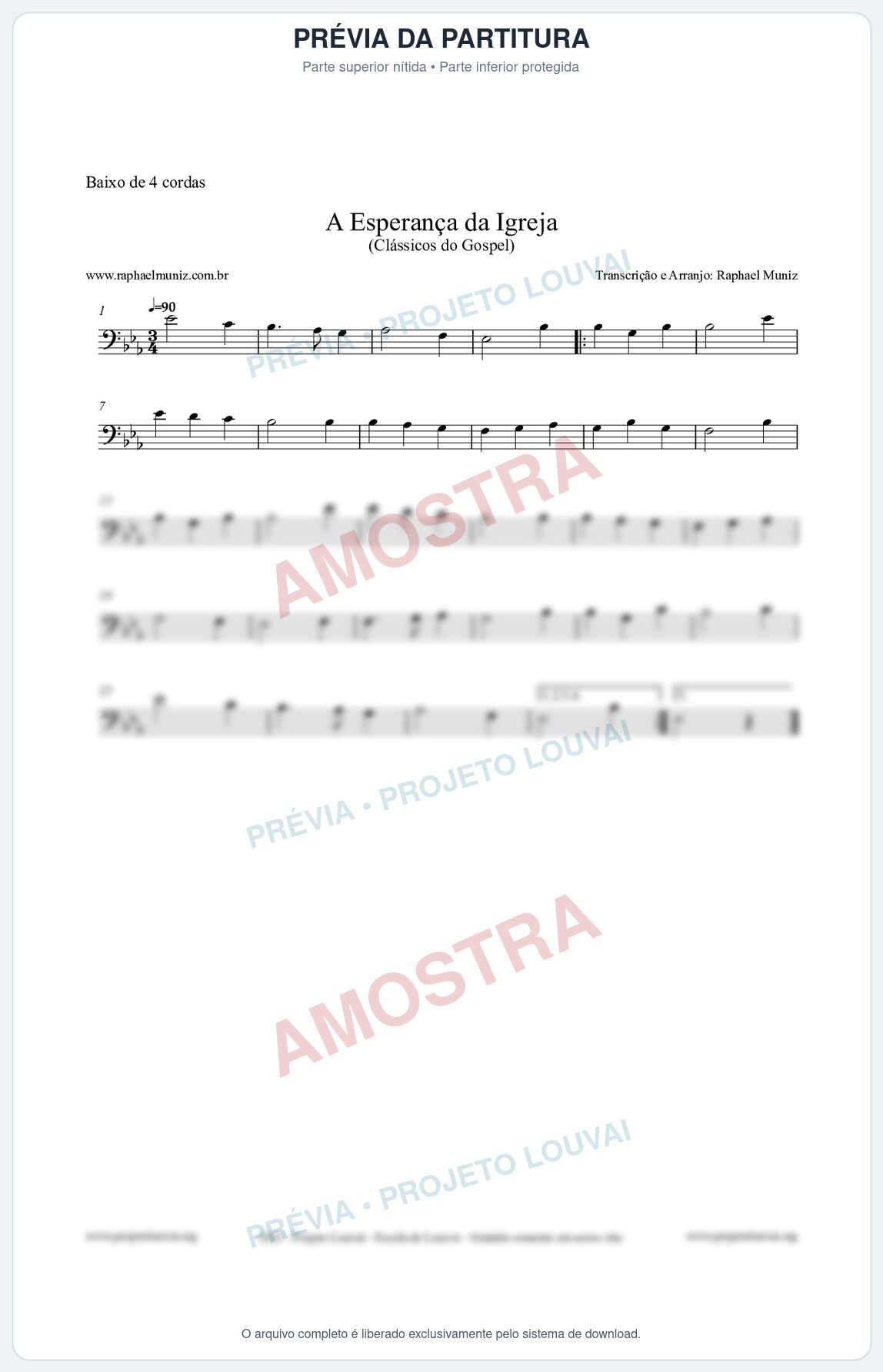Prévia protegida da primeira página da partitura Partitura para Baixo de 4 cordas - A Esperança da Igreja - Harpa Cristã nº53 - Clássicos do Gospel