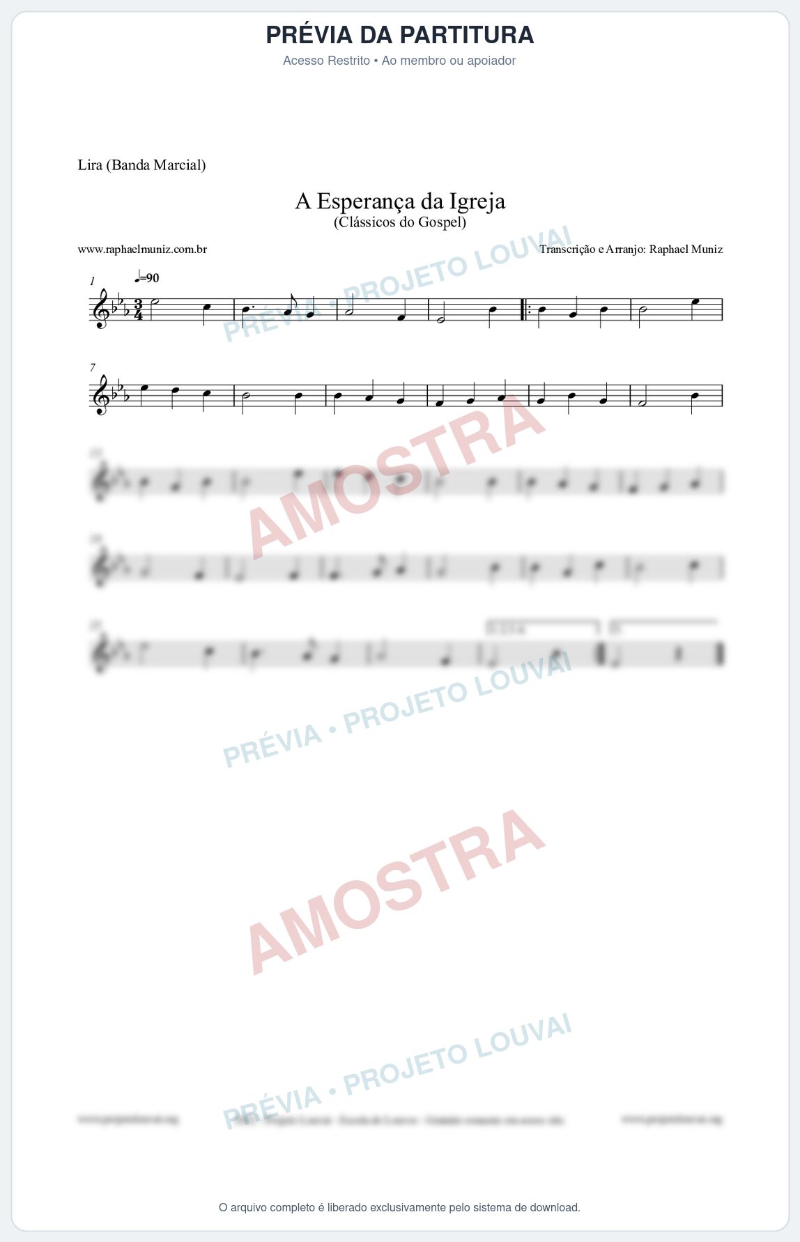 Prévia protegida da primeira página da partitura Partitura para Lira (Banda Marcial) - A Esperança da Igreja - Harpa Cristã nº53 - Clássicos do Gospel