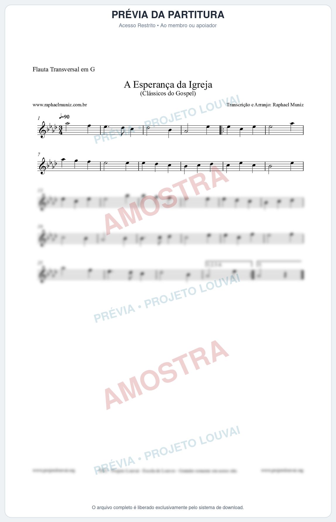 Prévia protegida da primeira página da partitura Partitura para Flauta Transversal em G - A Esperança da Igreja - Harpa Cristã nº53 - Clássicos do Gospel