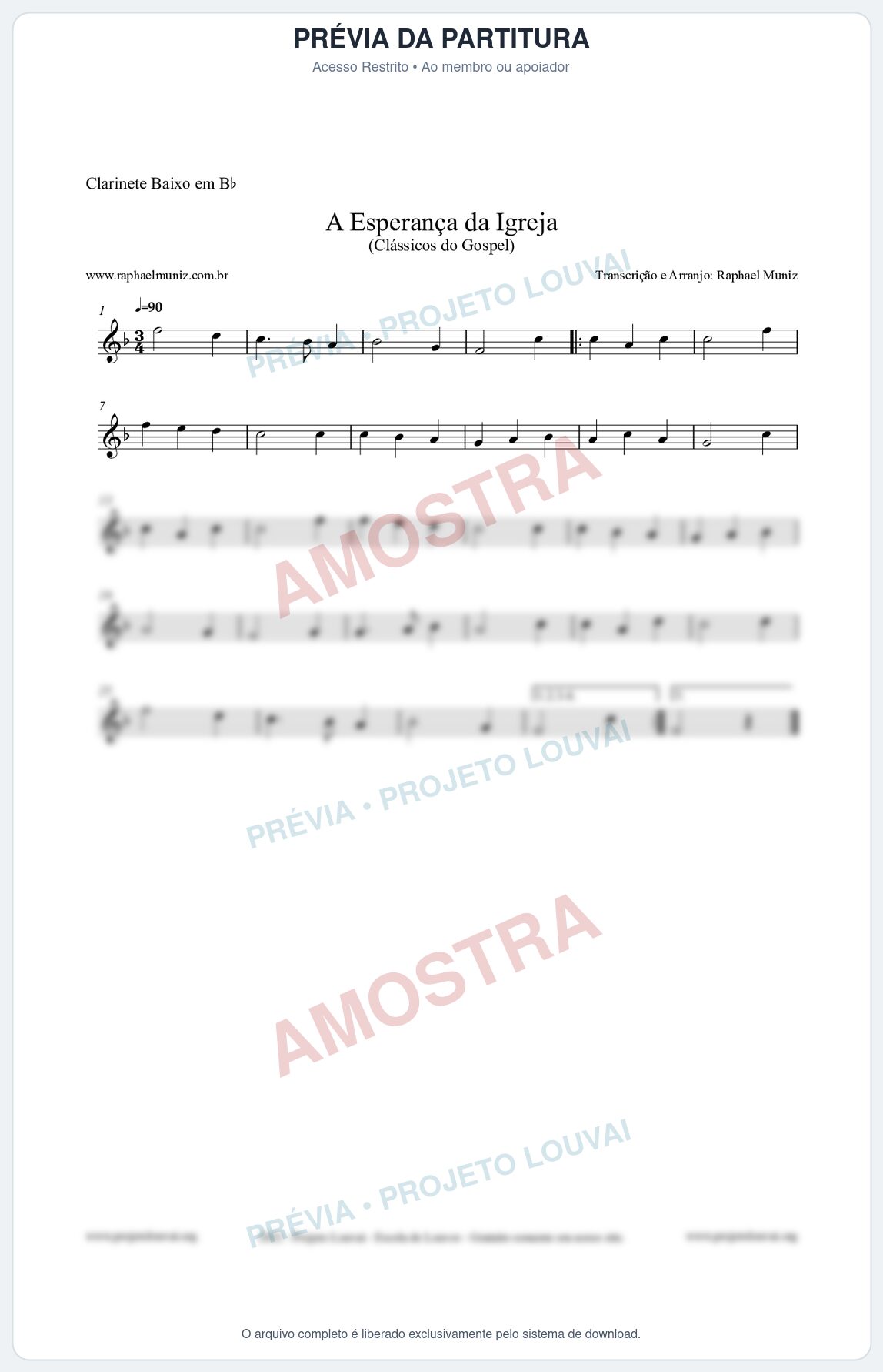 Prévia protegida da primeira página da partitura Partitura para Clarinete Baixo em Bb - A Esperança da Igreja - Harpa Cristã nº53 - Clássicos do Gospel