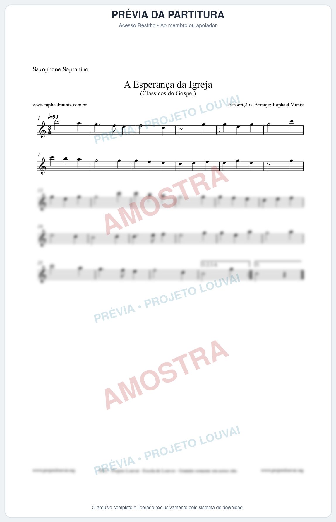 Prévia protegida da primeira página da partitura Partitura para Saxophone Sopranino - A Esperança da Igreja - Harpa Cristã nº53 - Clássicos do Gospel