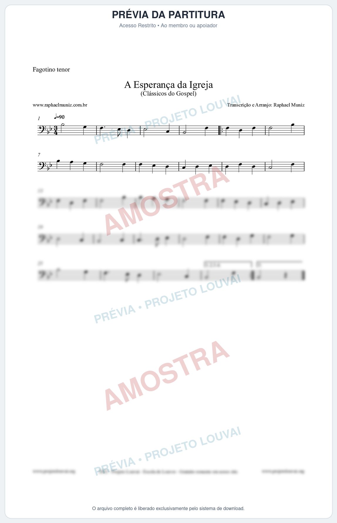 Prévia protegida da primeira página da partitura Partitura para Fagotino tenor - A Esperança da Igreja - Harpa Cristã nº53 - Clássicos do Gospel