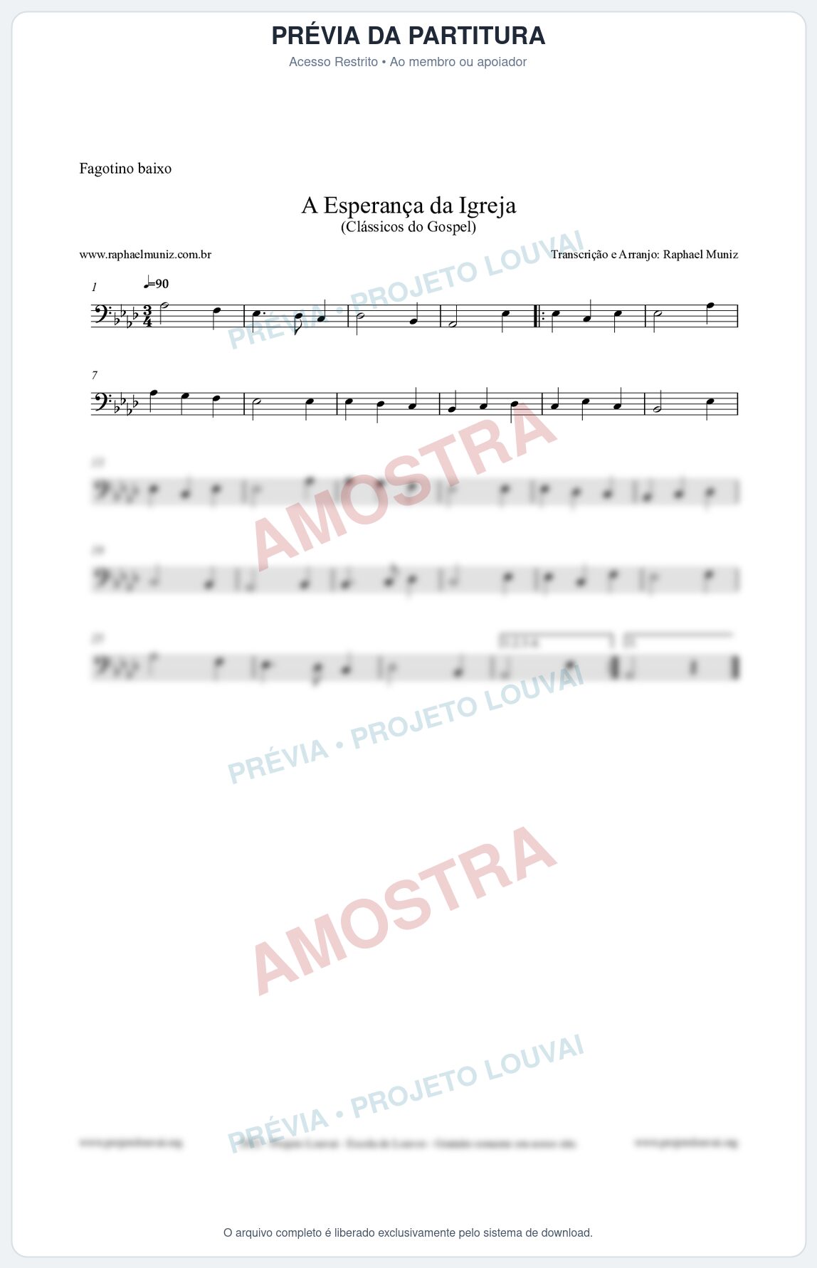Prévia protegida da primeira página da partitura Partitura para Fagotino baixo - A Esperança da Igreja - Harpa Cristã nº53 - Clássicos do Gospel