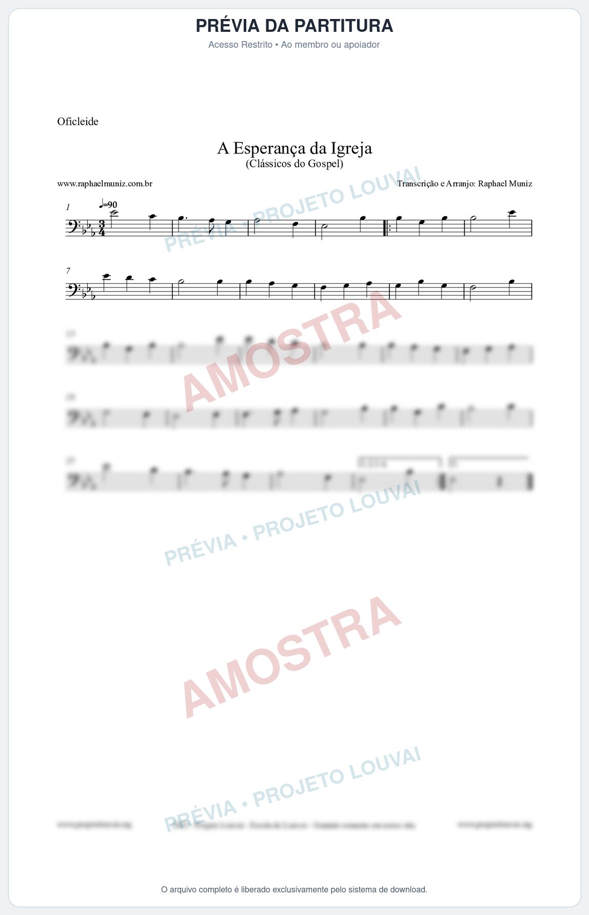 Prévia protegida da primeira página da partitura Partitura para Oficleide - A Esperança da Igreja - Harpa Cristã nº53 - Clássicos do Gospel