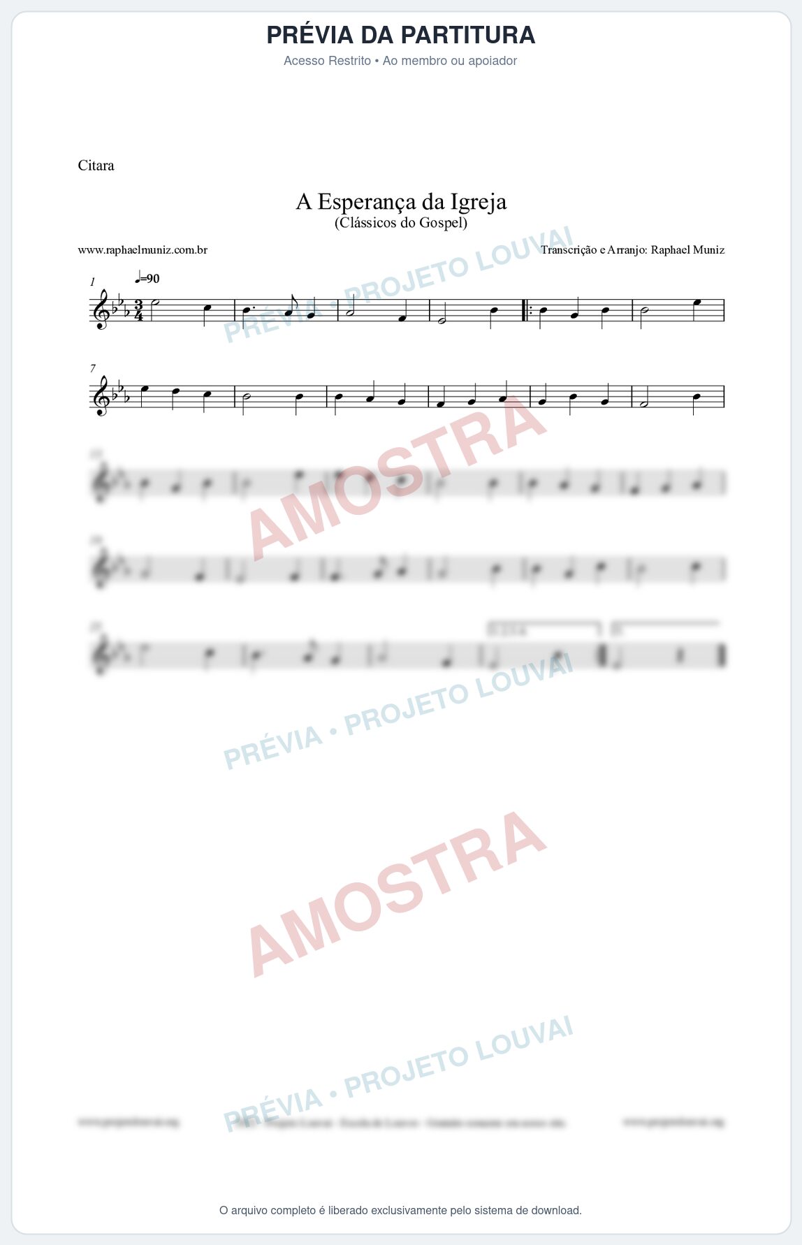Prévia protegida da primeira página da partitura Partitura para Cítara - A Esperança da Igreja - Harpa Cristã nº53 - Clássicos do Gospel