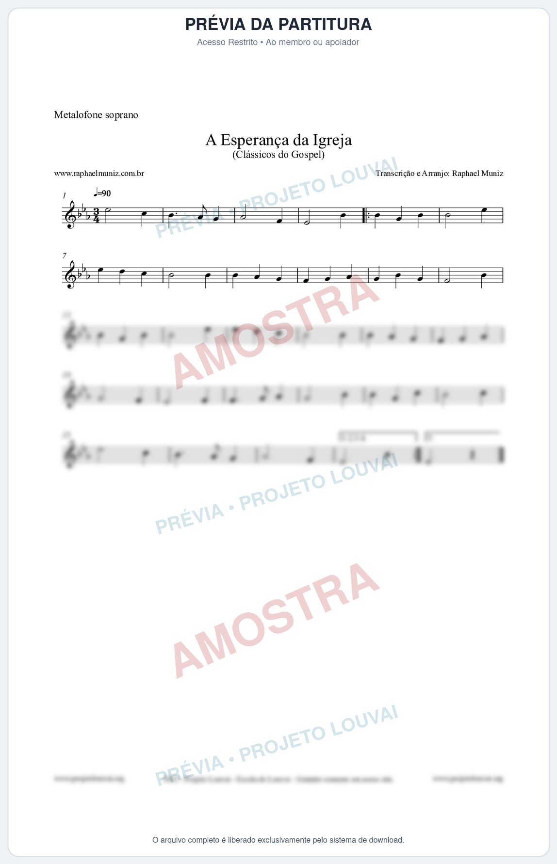 Prévia protegida da primeira página da partitura Partitura para Metalofone soprano - A Esperança da Igreja - Harpa Cristã nº53 - Clássicos do Gospel