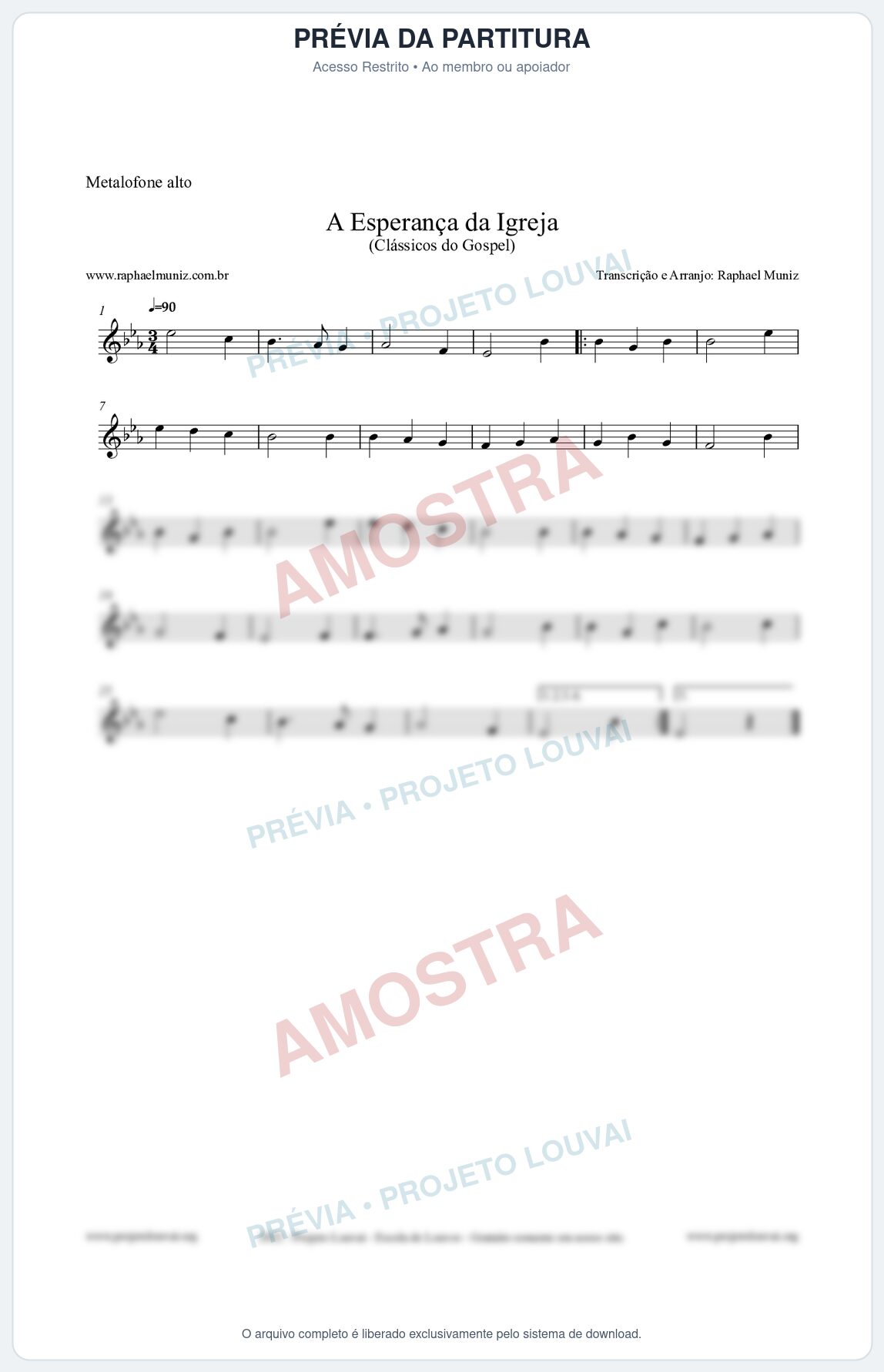 Prévia protegida da primeira página da partitura Partitura para Metalofone alto - A Esperança da Igreja - Harpa Cristã nº53 - Clássicos do Gospel