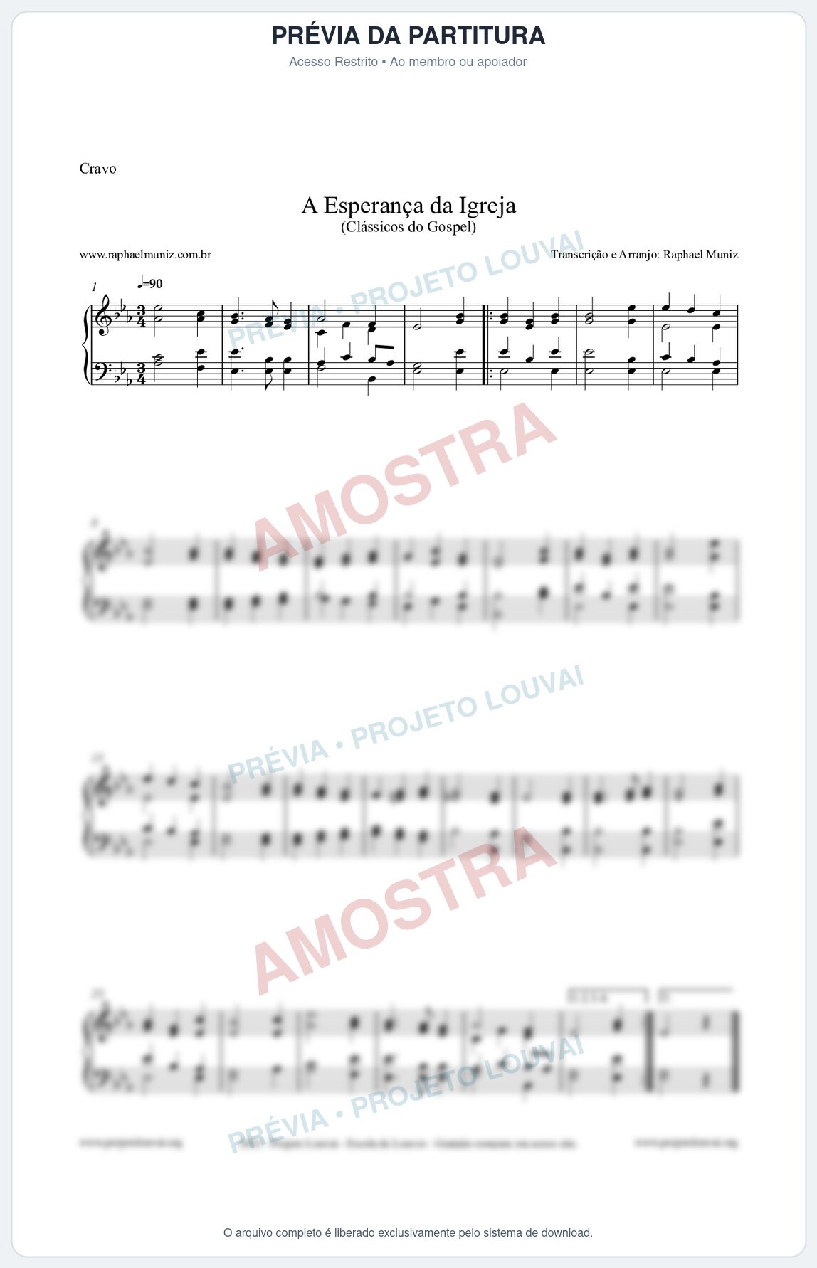 Prévia protegida da primeira página da partitura Partitura para Cravo - A Esperança da Igreja - Harpa Cristã nº53 - Clássicos do Gospel