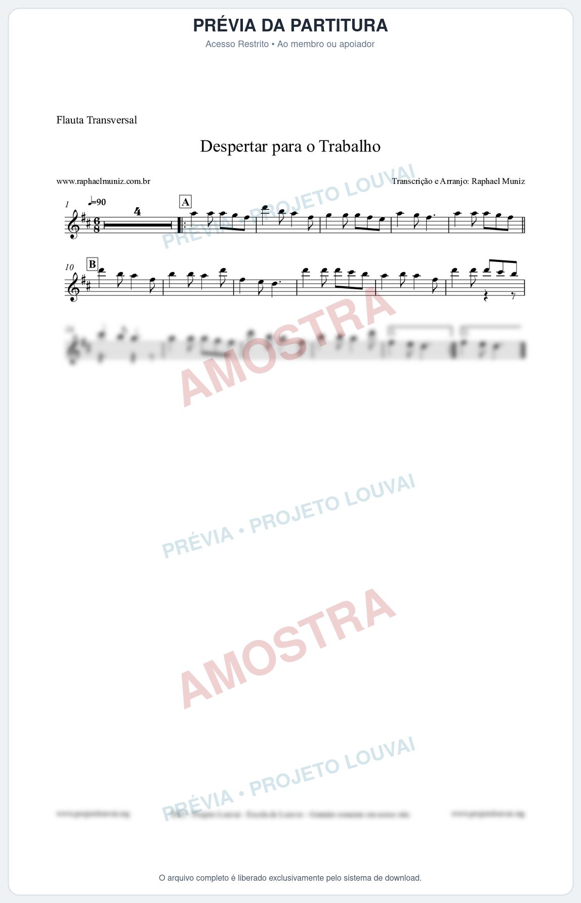Prévia protegida da primeira página da partitura Partitura para Flauta Transversal - Despertar para o Trabalho - Harpa Cristã nº16 - Clássicos do Gospel