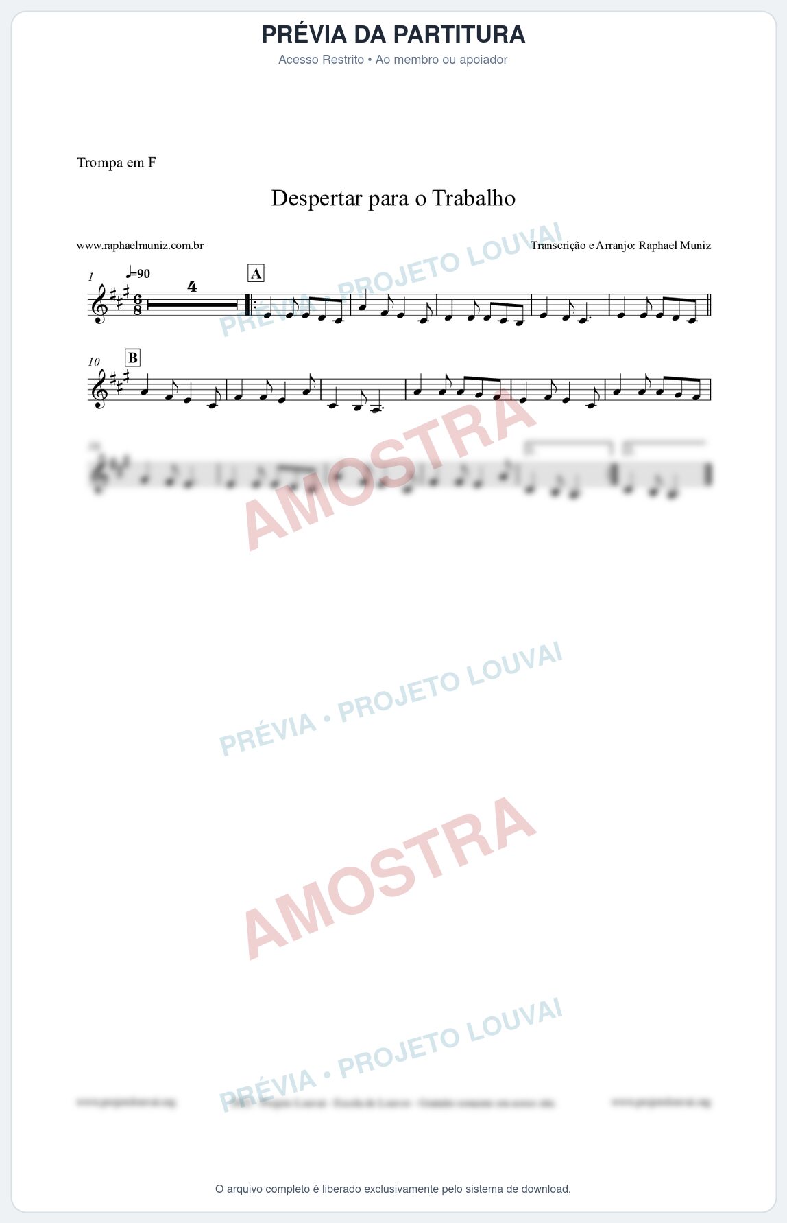 Prévia protegida da primeira página da partitura Partitura para Trompa em F - Despertar para o Trabalho - Harpa Cristã nº16 - Clássicos do Gospel