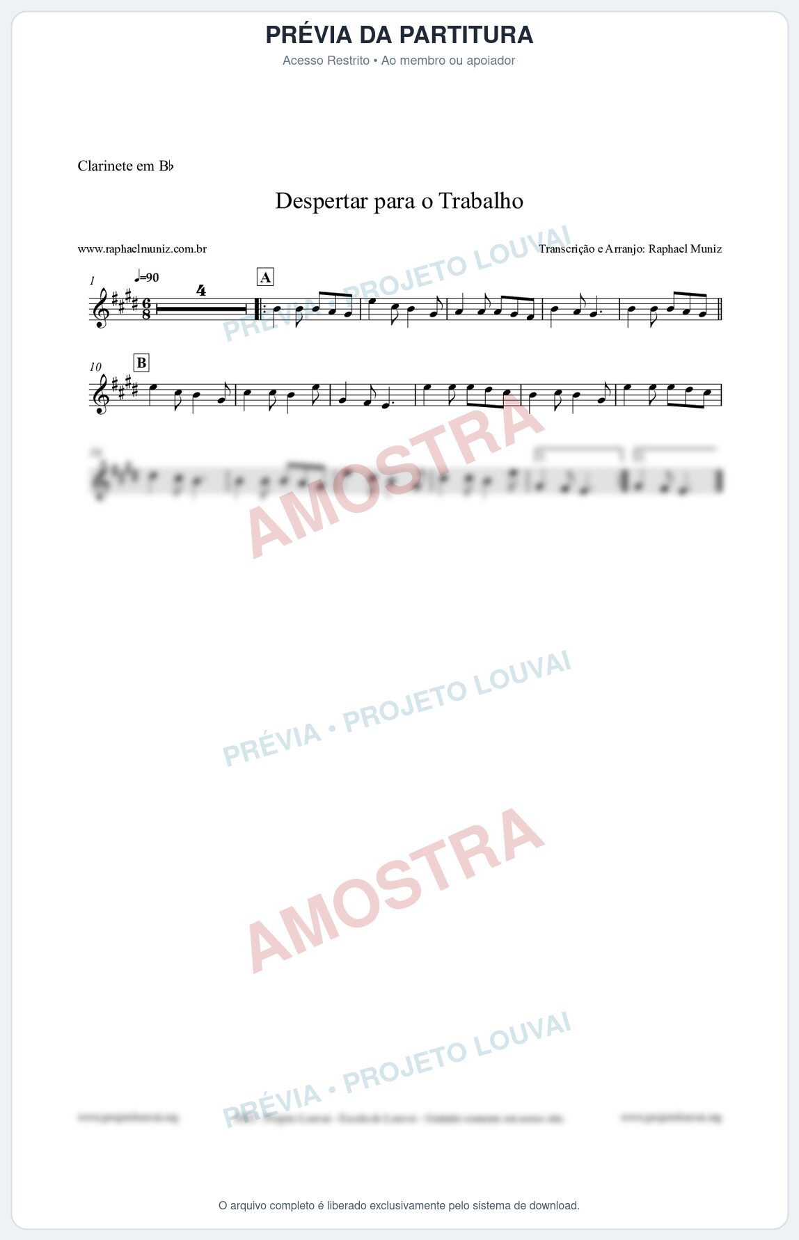 Prévia protegida da primeira página da partitura Partitura para Clarinete em Bb - Despertar para o Trabalho - Harpa Cristã nº16 - Clássicos do Gospel