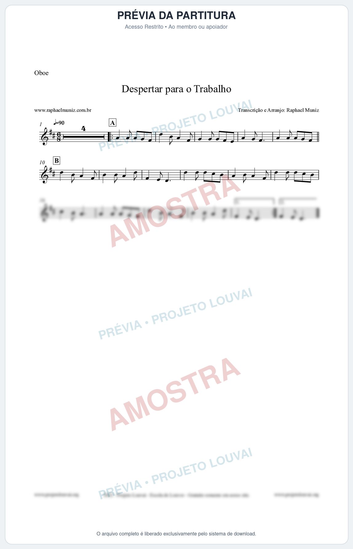 Prévia protegida da primeira página da partitura Partitura para Oboé - Despertar para o Trabalho - Harpa Cristã nº16 - Clássicos do Gospel