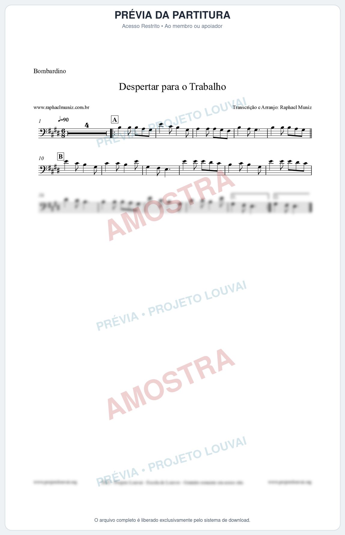 Prévia protegida da primeira página da partitura Partitura para Bombardino - Despertar para o Trabalho - Harpa Cristã nº16 - Clássicos do Gospel