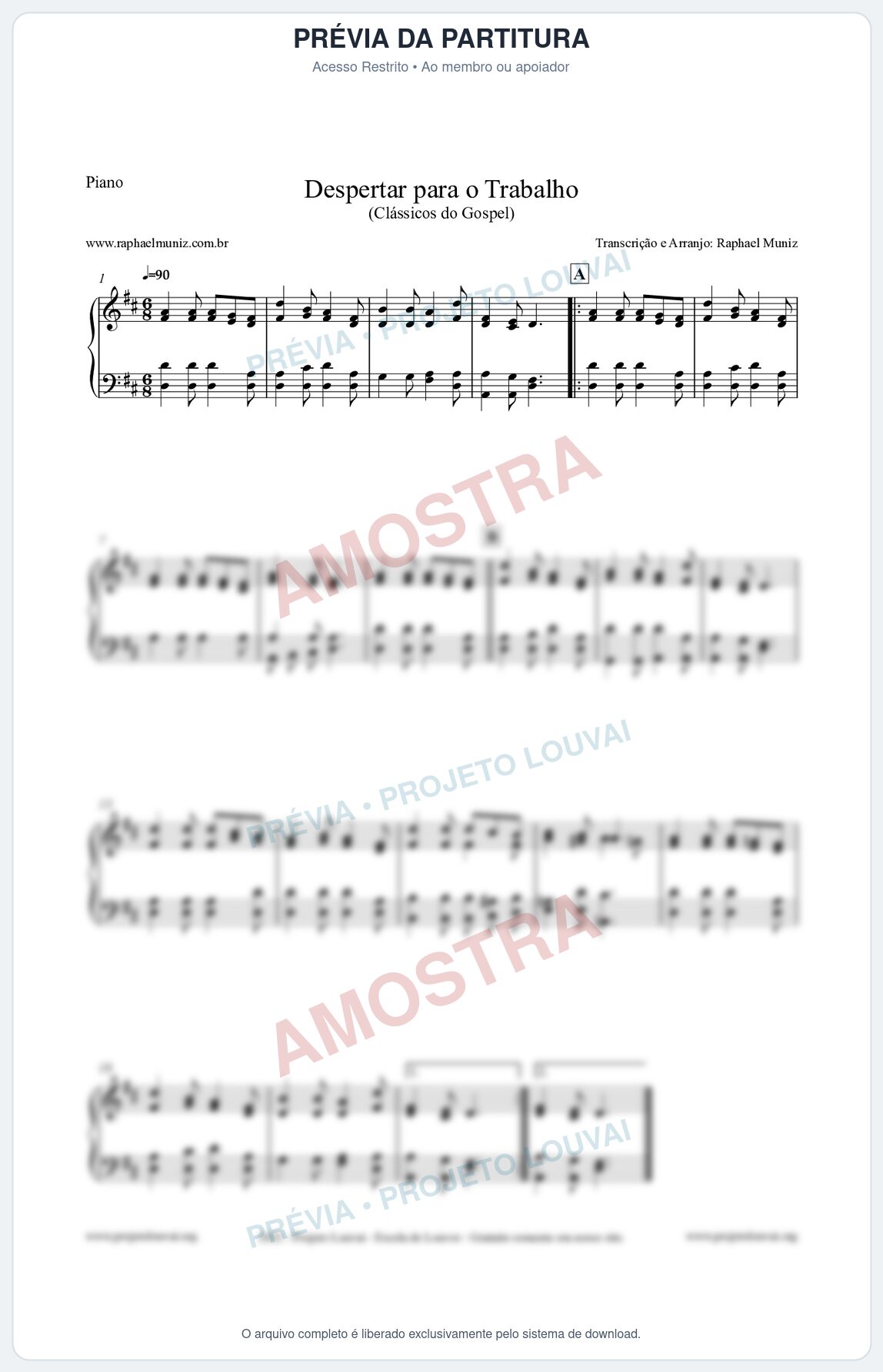 Prévia protegida da primeira página da partitura Partitura para Piano - Despertar para o Trabalho - Harpa Cristã nº16 - Clássicos do Gospel