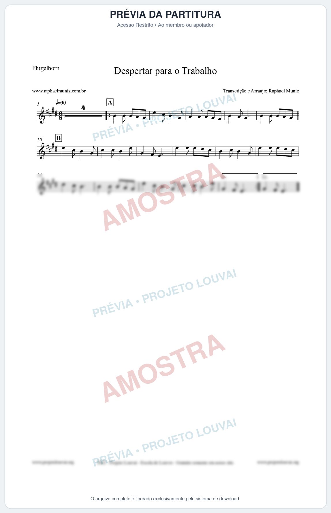 Prévia protegida da primeira página da partitura Partitura para Flugelhorn - Despertar para o Trabalho - Harpa Cristã nº16 - Clássicos do Gospel
