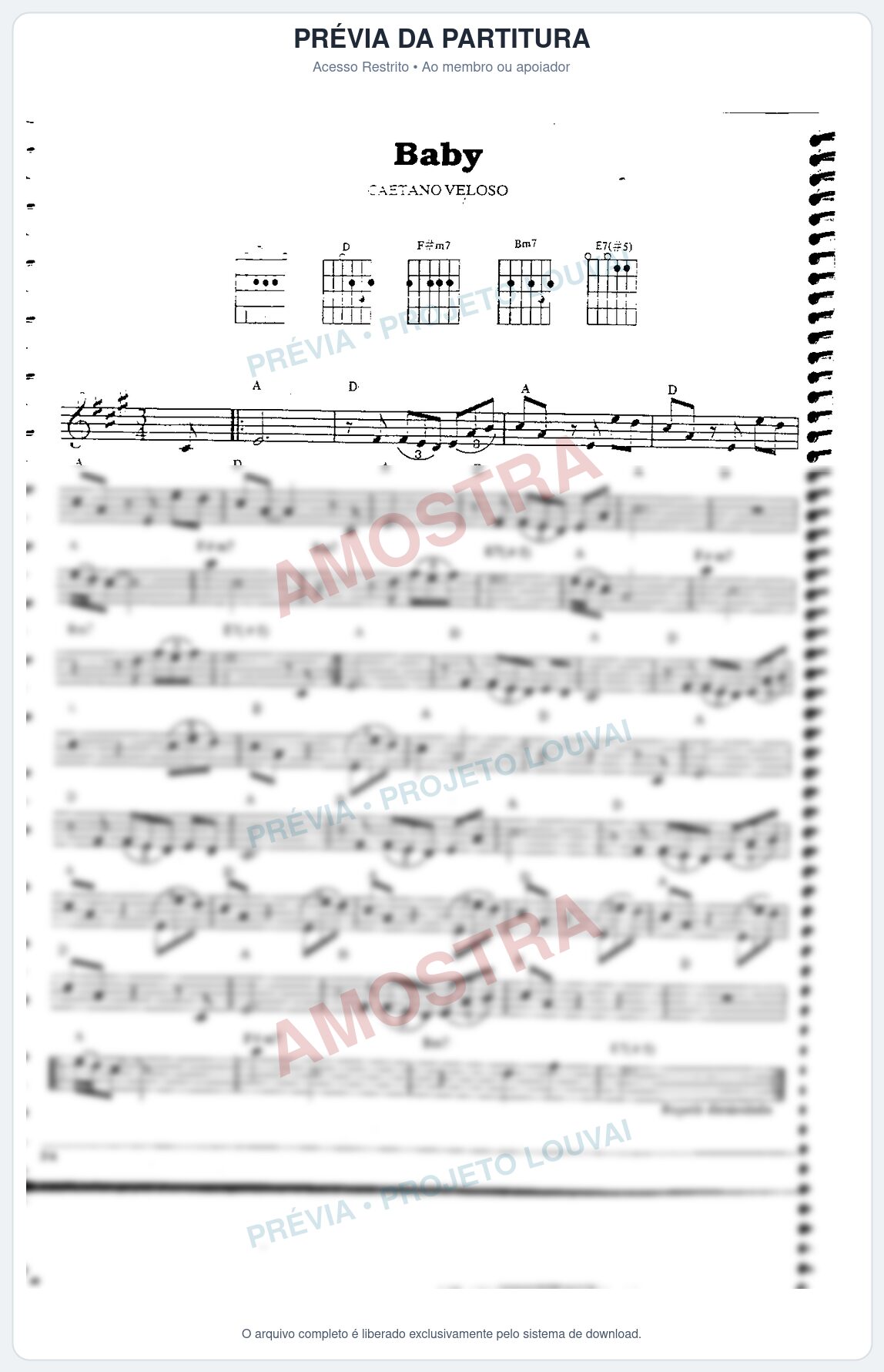 Prévia protegida da primeira página da partitura Partitura da música Baby - Caetano Veloso - Tom A