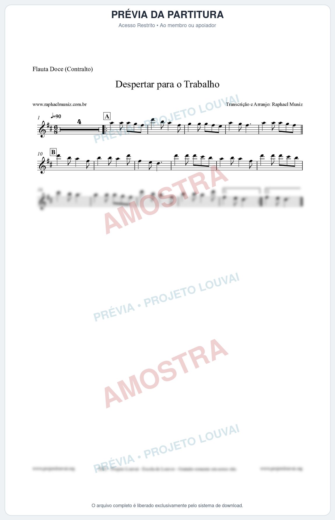 Prévia protegida da primeira página da partitura Partitura para Flauta Doce (Contralto) - Despertar para o Trabalho - Harpa Cristã nº16 - Clássicos do Gospel