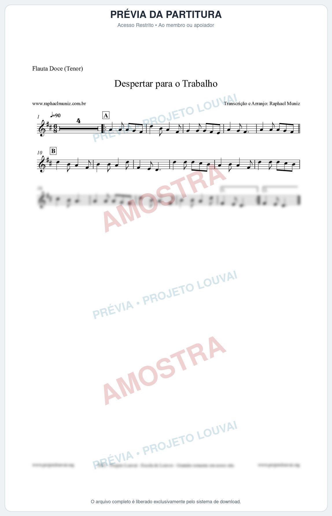 Prévia protegida da primeira página da partitura Partitura para Flauta Doce (Tenor) - Despertar para o Trabalho - Harpa Cristã nº16 - Clássicos do Gospel