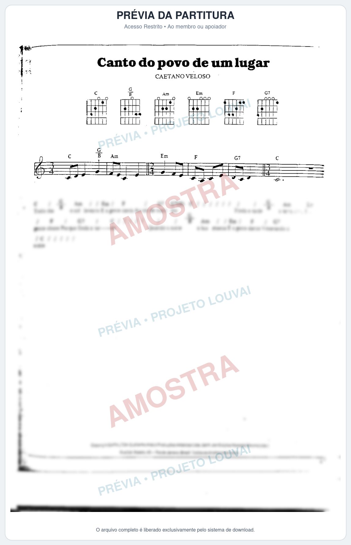 Prévia protegida da primeira página da partitura Partitura da música Canto do povo de um lugar - Caetano Veloso - Tom C